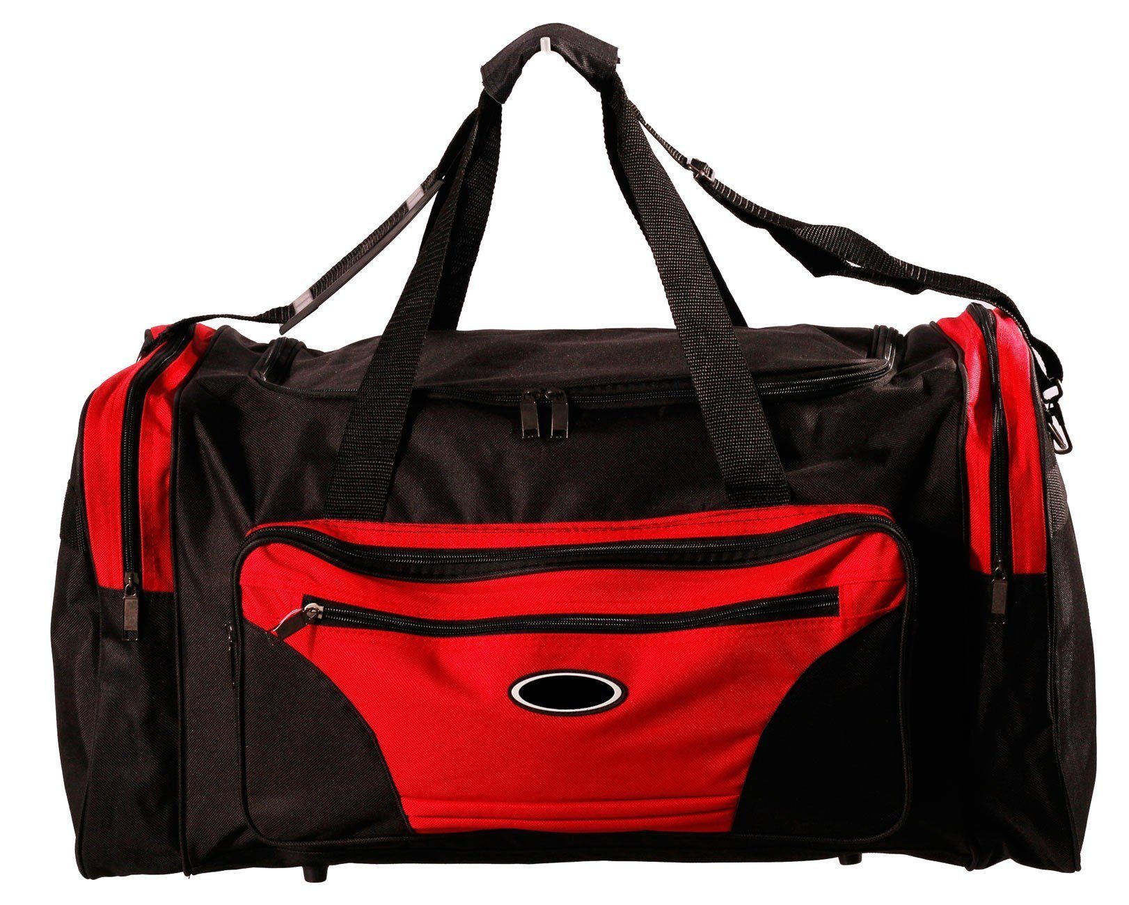 Charis Moda Sporttasche Sporttasche, Fitnesstasche, Gymbag, Reise-​, Freizeittasche Unisex verschiedene Größen Rot-Schwarz