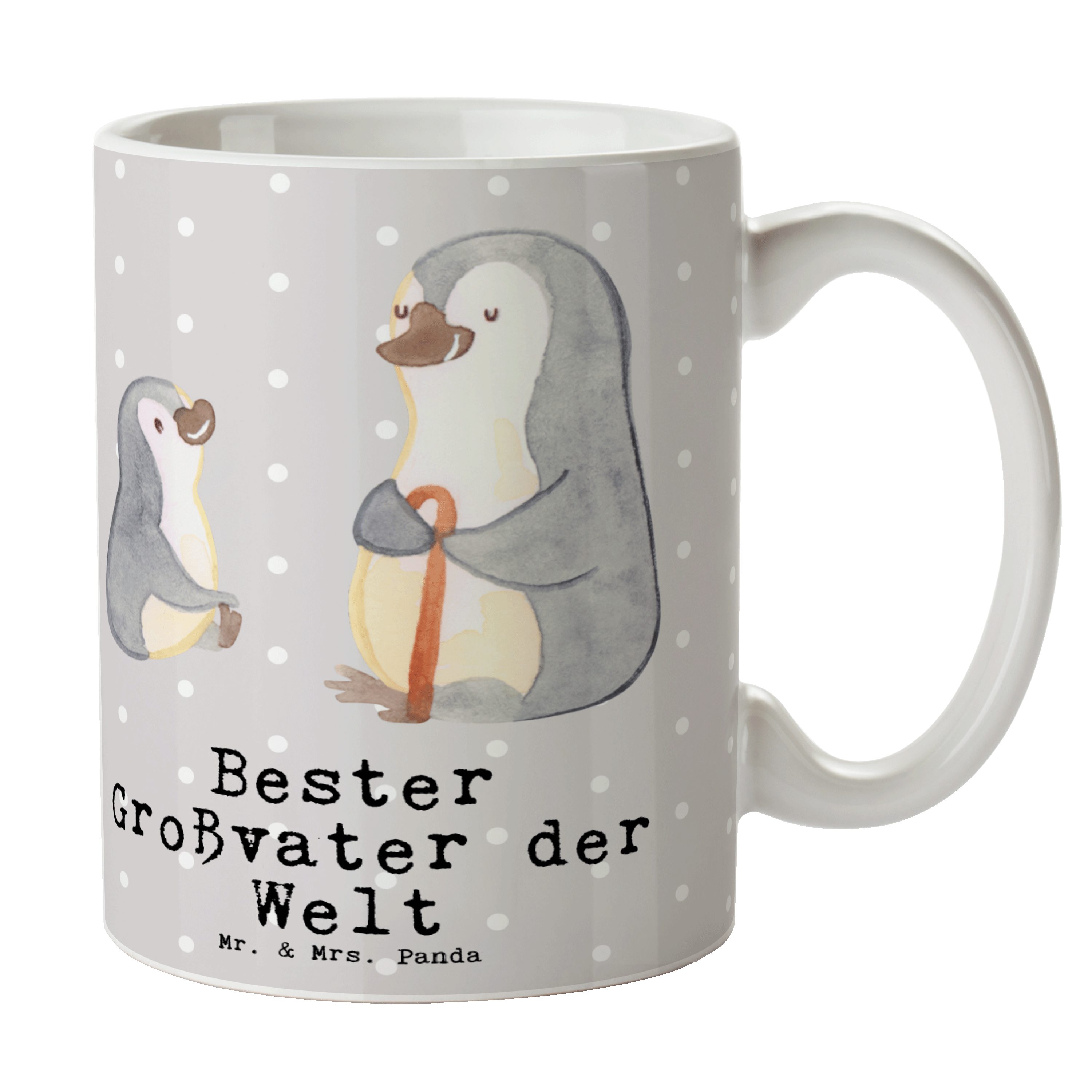 Mr. & Mrs. Panda Tasse Pinguin Bester Großvater der Welt - Grau Pastell - Geschenk, Oppa, Bü, Keramik