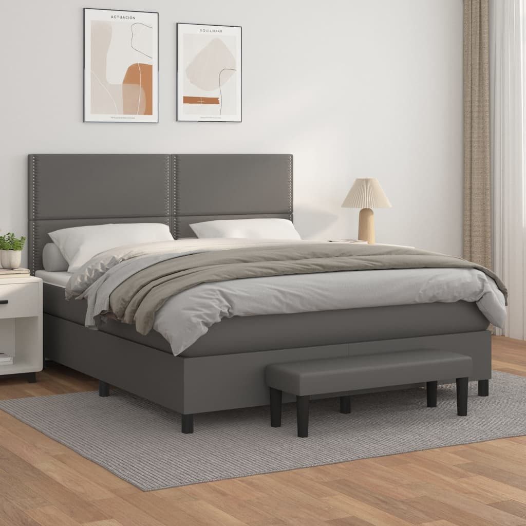 vidaXL Boxspringbett, Boxspringbett mit Matratze Grau 180x200 cm Kunstleder günstig online kaufen