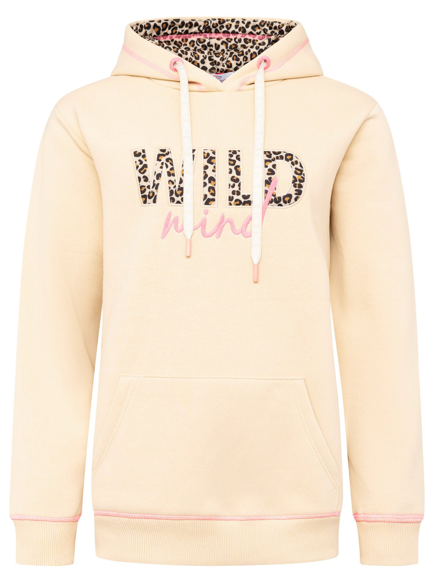 Zwillingsherz Hoodie "Wild Mind" Stickerei, bedruckte Kordel, Kängurutasche, Rippbündchen – Bild 3 von 5