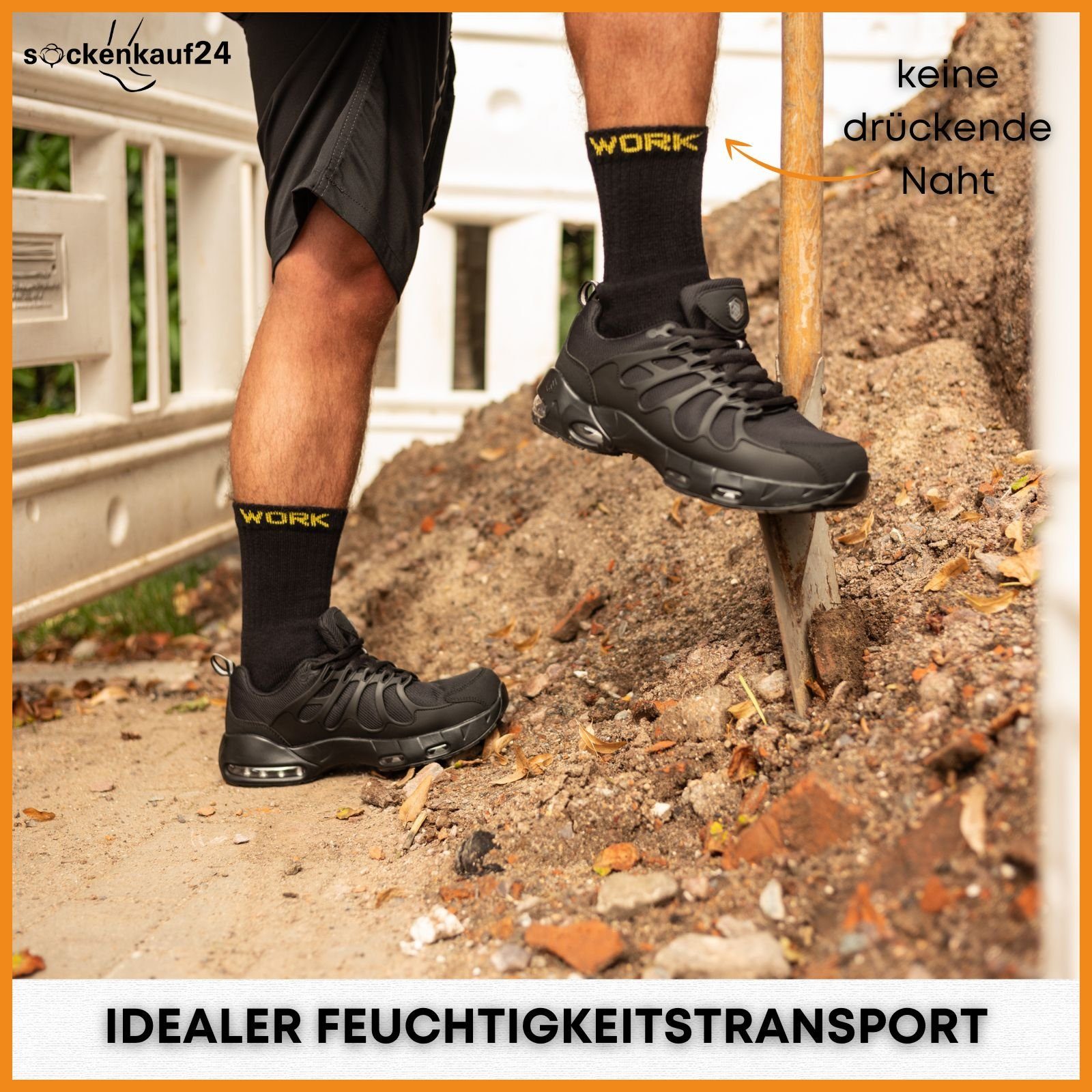 sockenkauf24 Arbeitssocken 10 oder 20 Paar Herren Arbeitssocken "WORK" atmungsaktiv (Schwarz, 10-Paar, 39-42) verstärkt durch Vollfrottee - 10200
