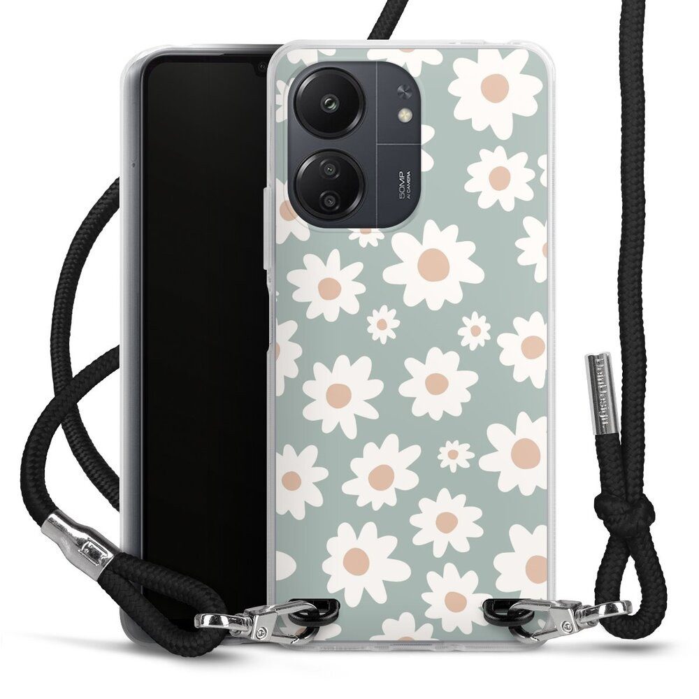 DeinDesign Handyhülle Gänseblume Muster Blumen Daisy Flower Seamless Pattern Green, Xiaomi Redmi 13C 4G Handykette Hülle mit Band Case zum Umhängen