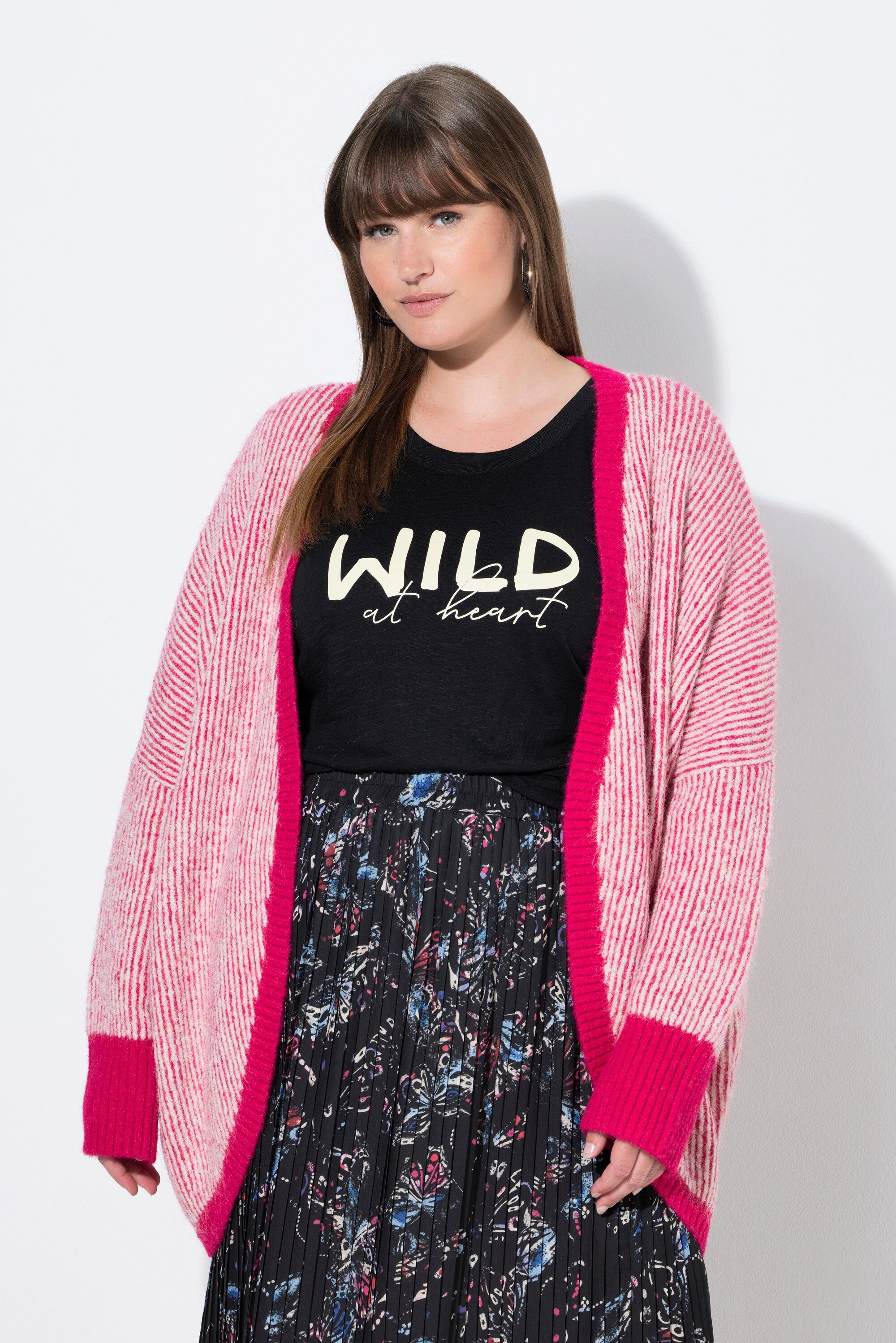 Ulla Popken Strickjacke Strickjacke Egg-Shape offene Form Langarm recycelt