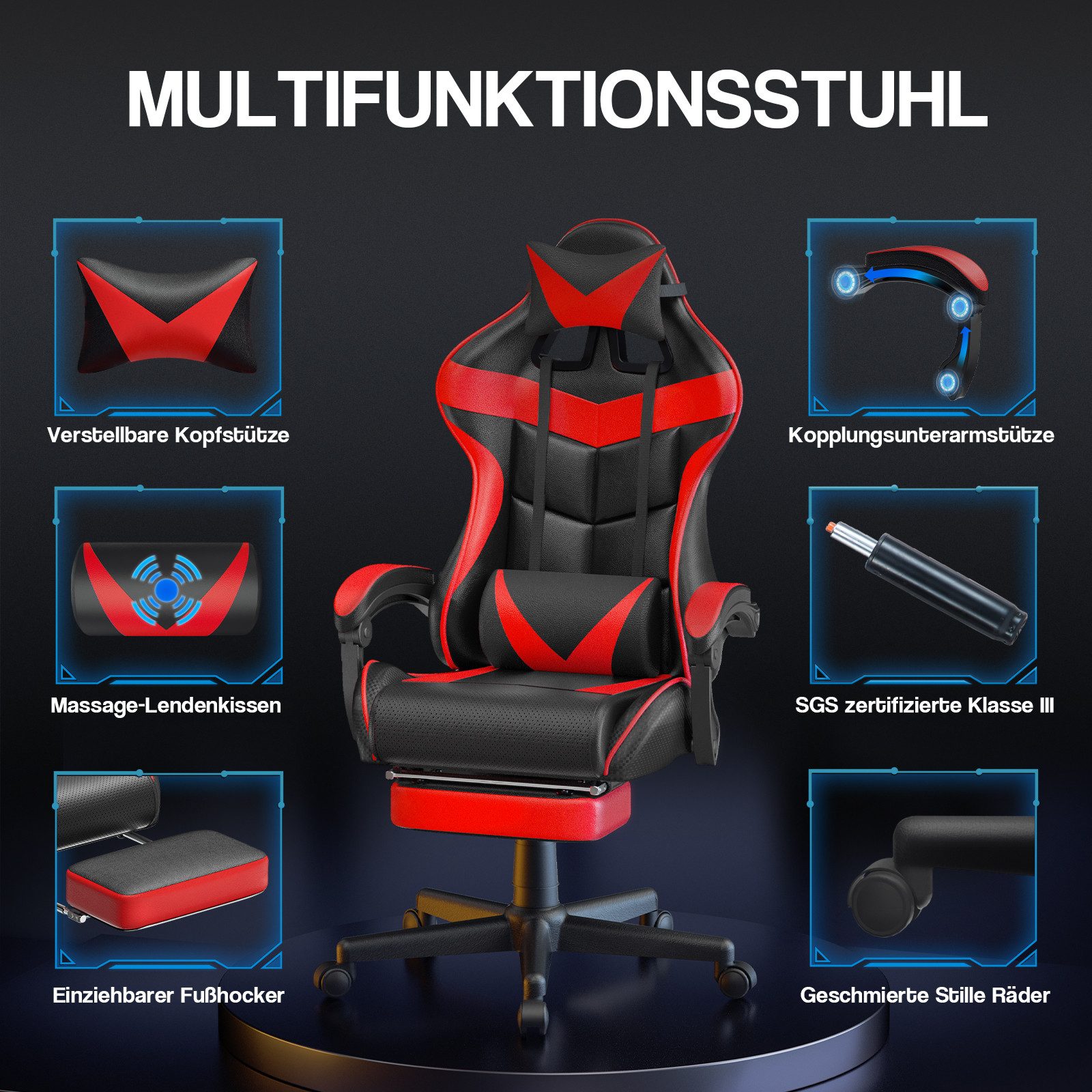 Ferghana Gaming-Stuhl Gaming Sessel mit Fußstütze,Kopfstütze,MassageLendenk günstig online kaufen