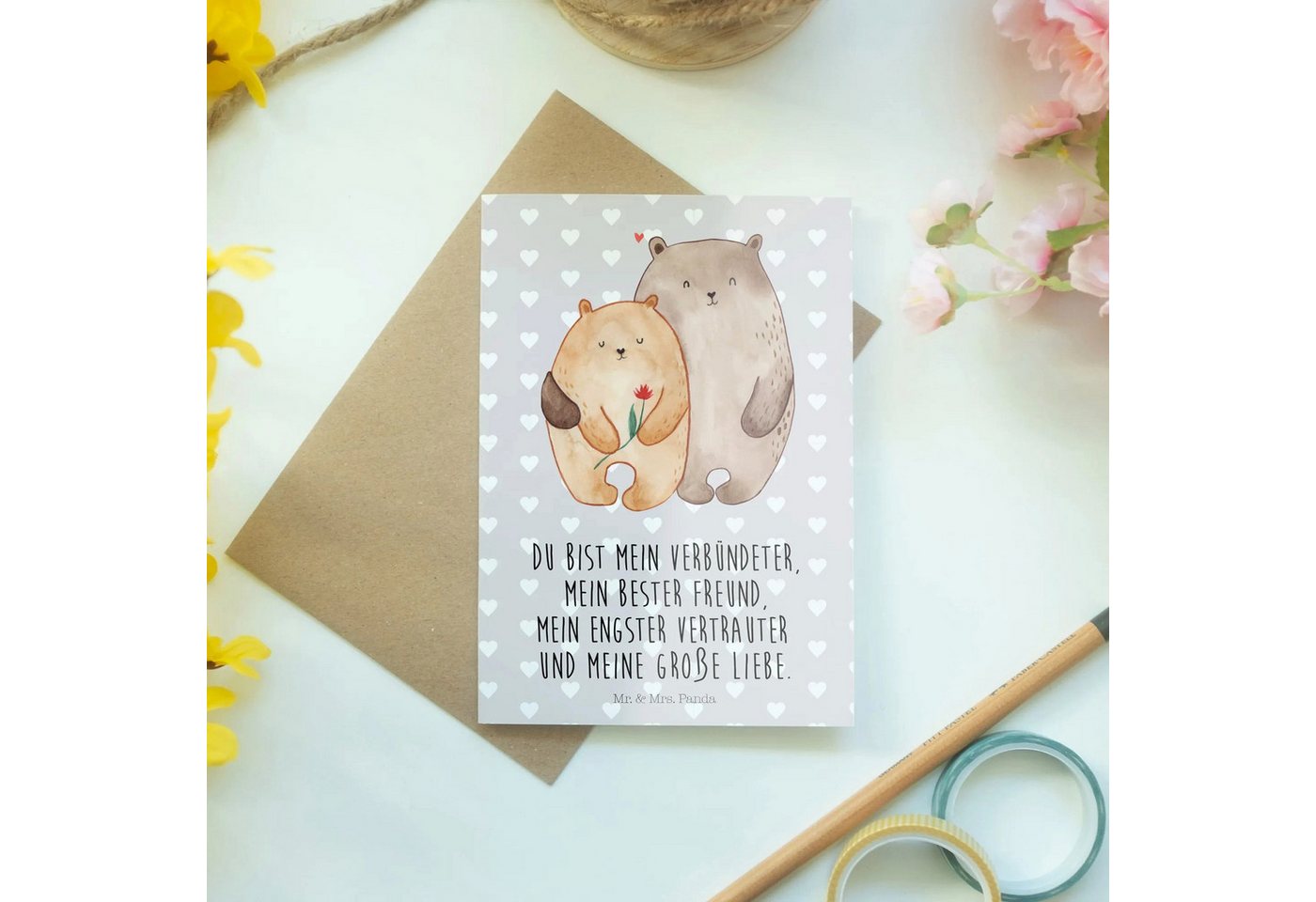 Thumbnail - Mr. & Mrs. Panda Grußkarte Bären Liebe - Grau Pastell - Geschenk, Hochzeitskarte, Umarmung, Gesc, Einzigartiges Design