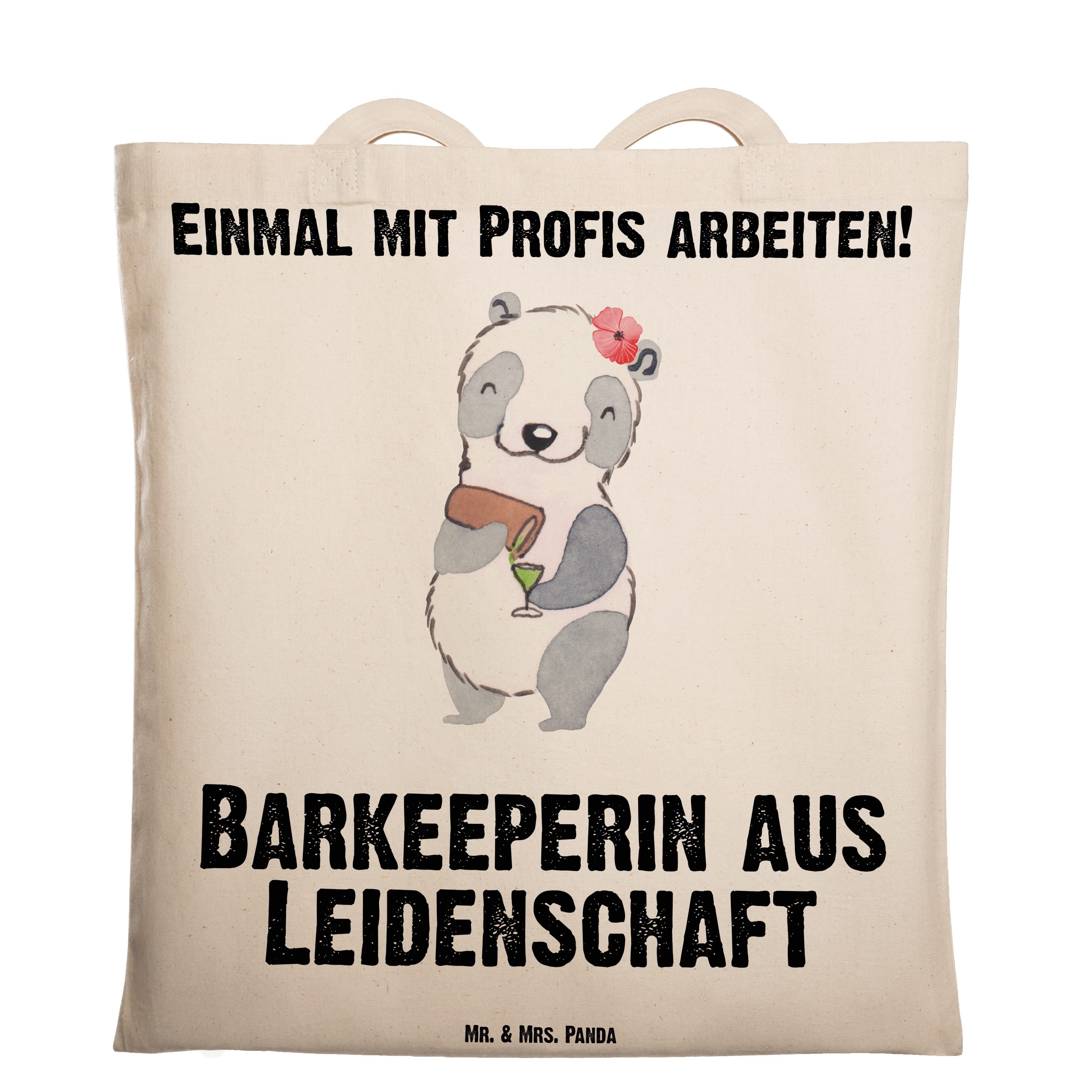 Mr. & Mrs. Panda Tragetasche Barkeeperin Leidenschaft - Transparent - Geschenk, Kurs, Einkaufstasc (1-tlg), Design-Highlight