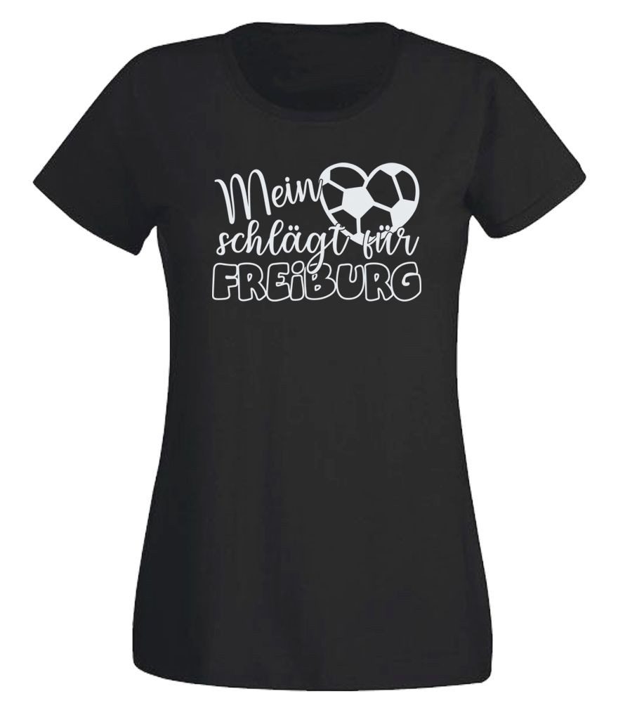 G-graphics T-Shirt Mein Herz schlägt für Freiburg Slim-fit Damen T-Shirt mit einem Motiv für den echten Fan