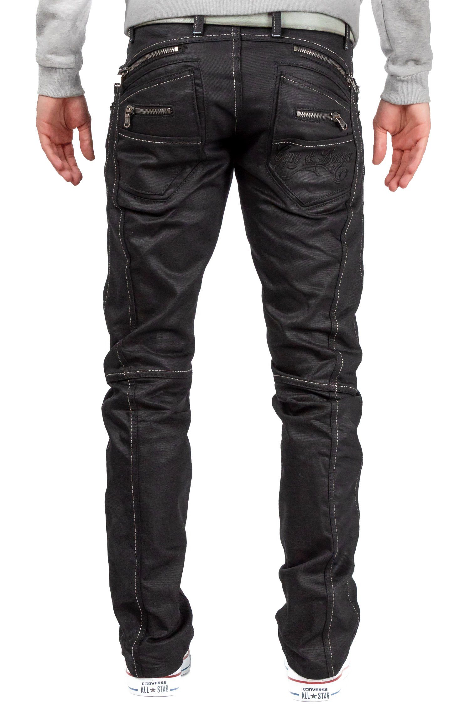 weißen BA-C0812 5-Pocket-Jeans Baxx Schwarz Hose & Nähten mit Glänzend Cipo in