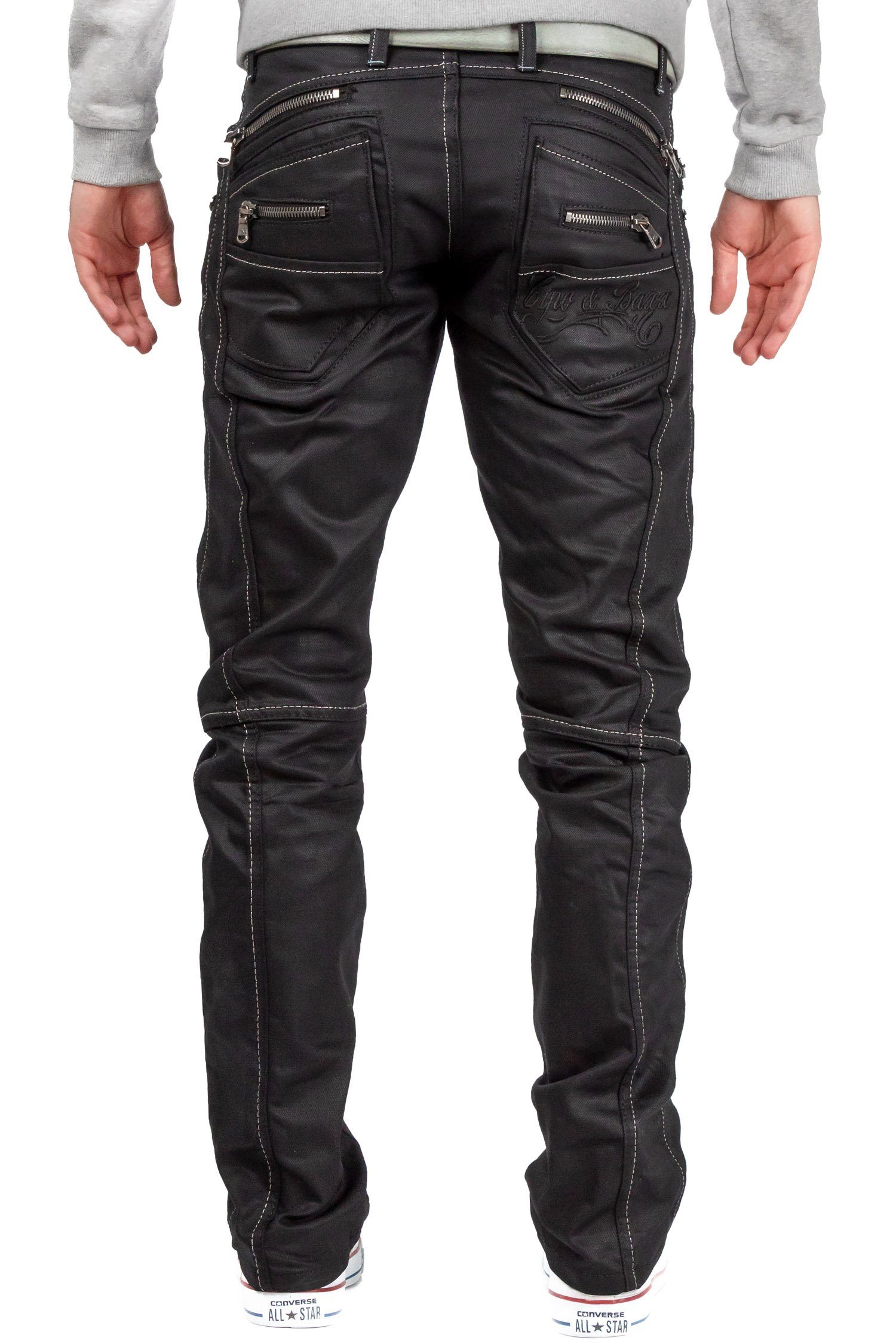 Cipo & Baxx 5-Pocket-Jeans Herren Hose BA-C0812 Gewachste schwarze  Bikerjeans