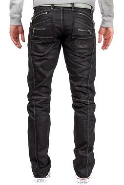 Cipo & Baxx 5-Pocket-Jeans Hose BA-C0812 in Schwarz Glänzend mit weißen Nähten