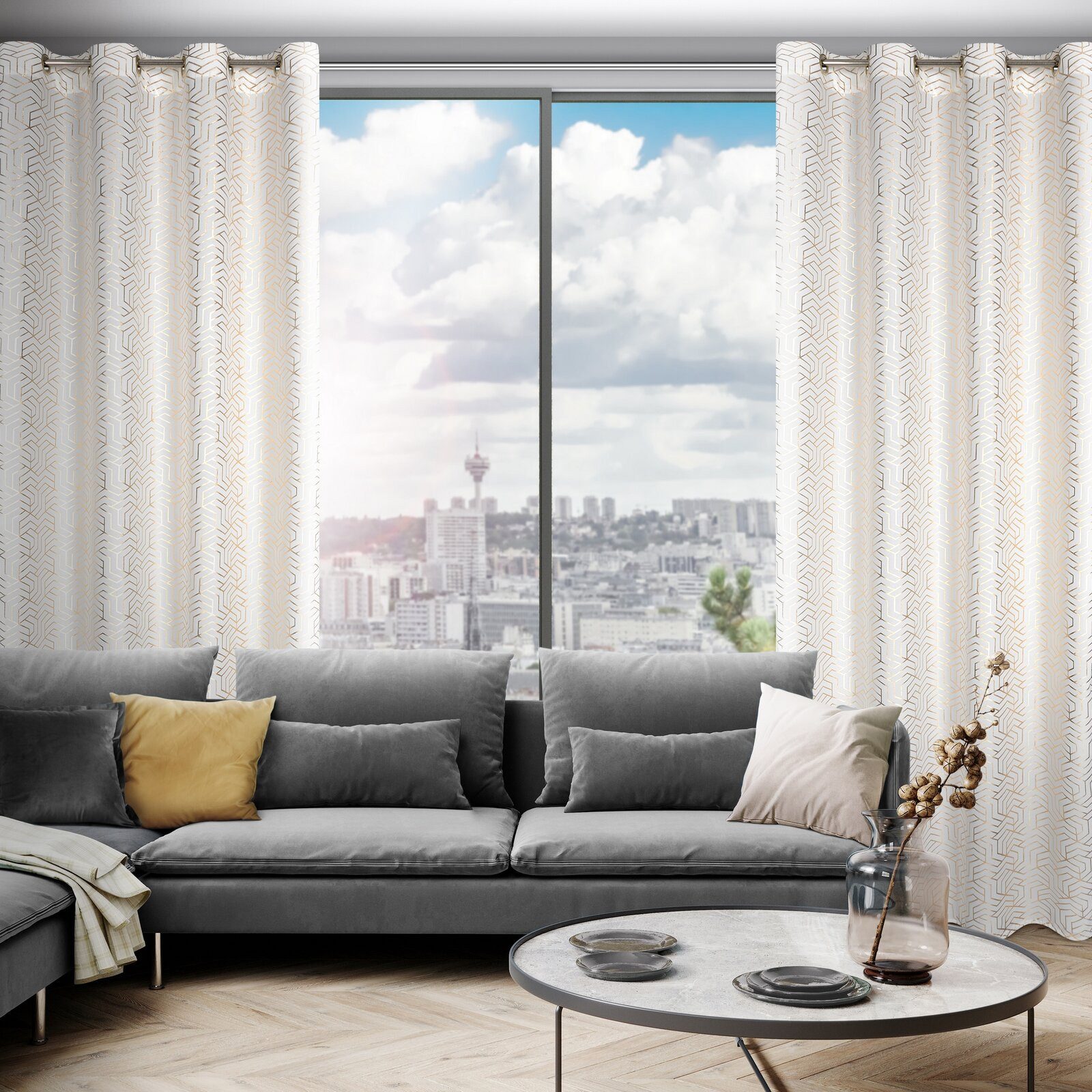 Eurofirany Vorhang Moderne Vorhänge SEMI Ösenschal Gemoterisches Muster günstig online kaufen