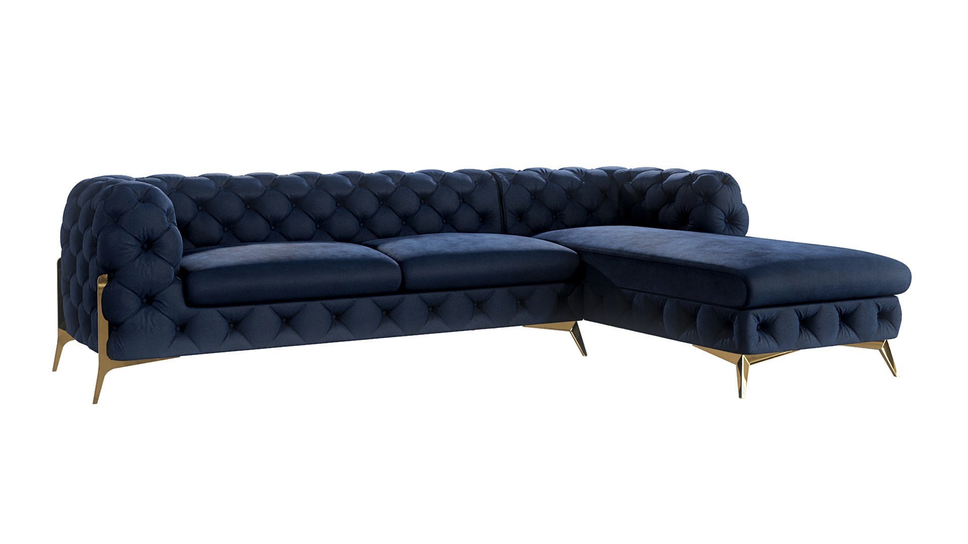 mit mit Marineblau Wellenfederung Möbel mit S-Style Ashley Füßen, Metall Goldene Chesterfield rechts links bestellbar, mane mane Ecksofa oder