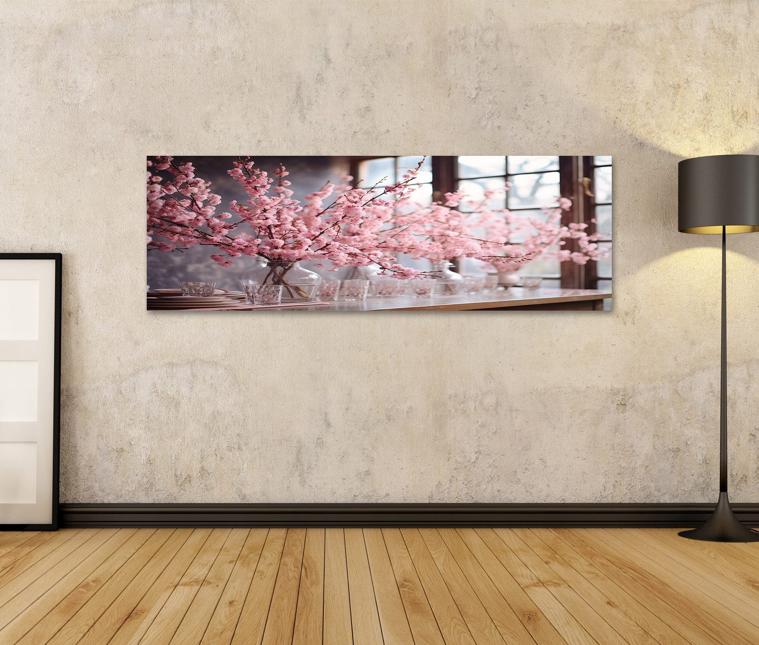 islandburner Leinwandbild Tisch mit rosa Sakura günstig online kaufen