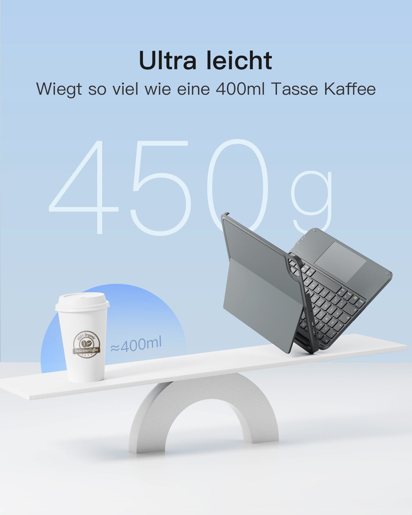 Inateck für iPad 11 Gen A16, 11 Zoll iPad Air M4 M3, iPad 10, iPad Pro 4/3/2/1 iPad-Tastatur (Ultraleichte, Abnehmbare Tastatur mit Touchpad, Tragbar)