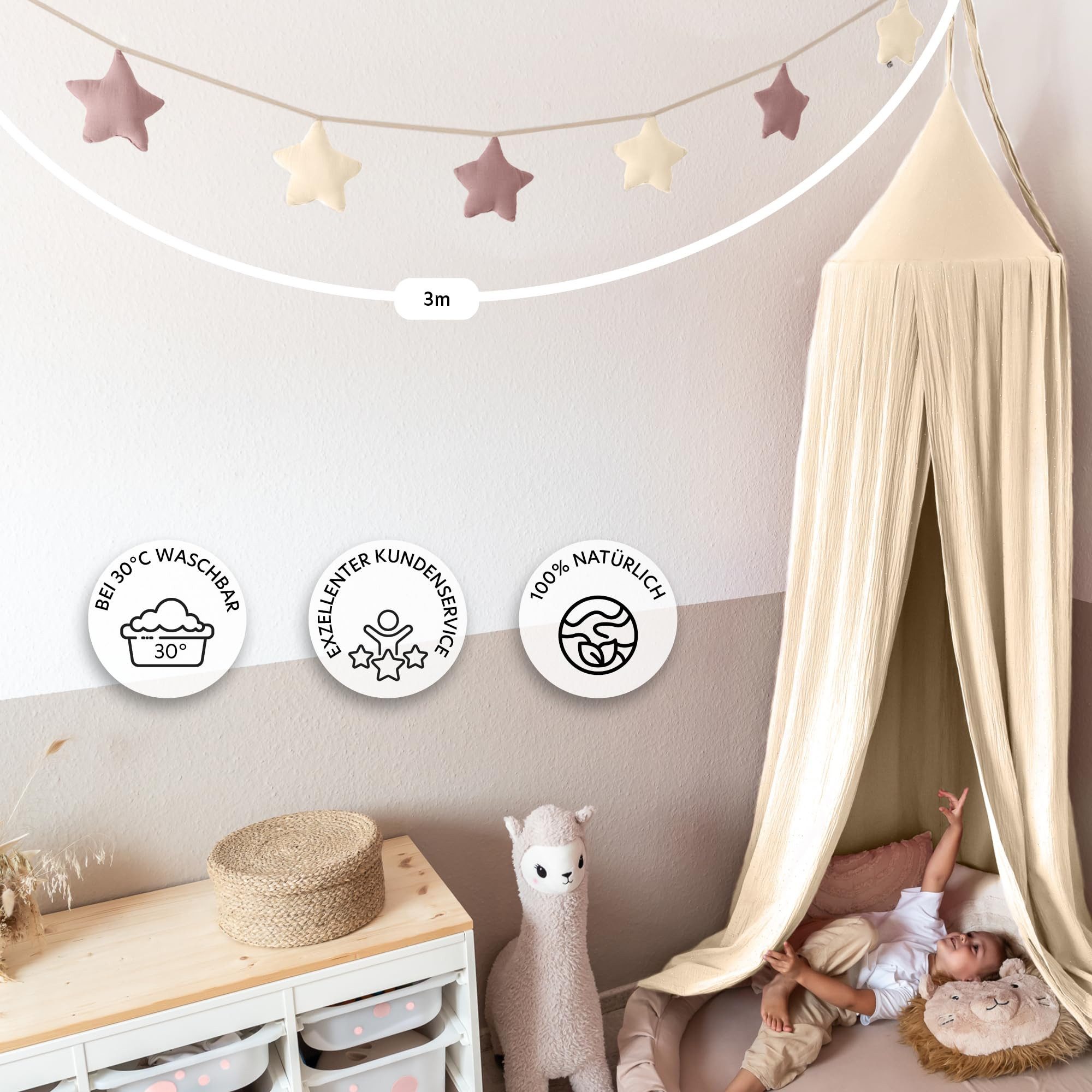 lilimaus Wimpelkette Sternenkette für Kinderzimmer - handgenähte Stoff-Girlande, handgefertigte Stoff-Girlande ca. 300 cm - Wimpel oder Sterne – Bild 5 von 5