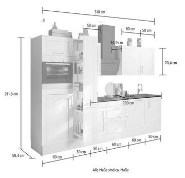 OPTIFIT Küchenzeile Ahus, Breite 310 cm, wahlw. mit E-Geräten, MDF Fronten, Soft Close Funktion