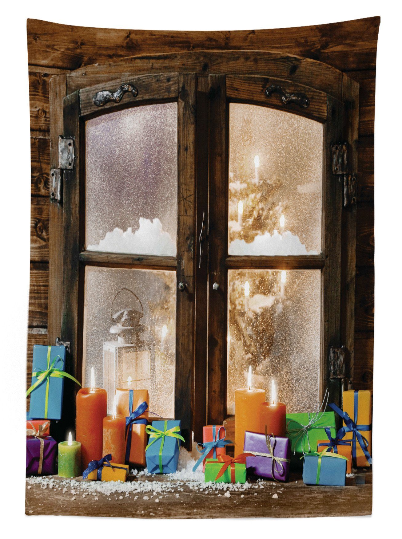 Schnee Rustikaler Weihnachten geeignet den Bereich Farben, Abakuhaus Stil Farbfest Für Tischdecke Wetter Außen Waschbar Klare