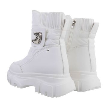 Ital-Design Damen Snowboots Freizeit Stiefelette Blockabsatz Plateaustiefeletten in Weiß