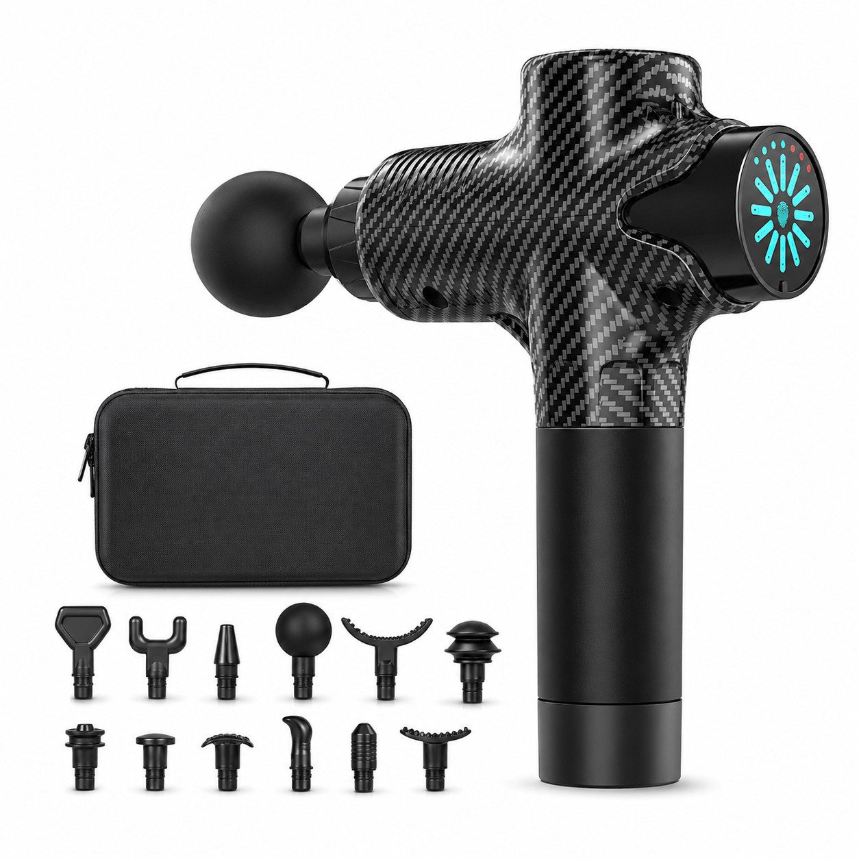 Tekoo Massagepistole Faszienpistole, mit Drucksensor, 12 Aufsätze & Tasche, Set, 16-teiliges Set, Mit intelligentem Drucksensor und 12 Aufsätzen