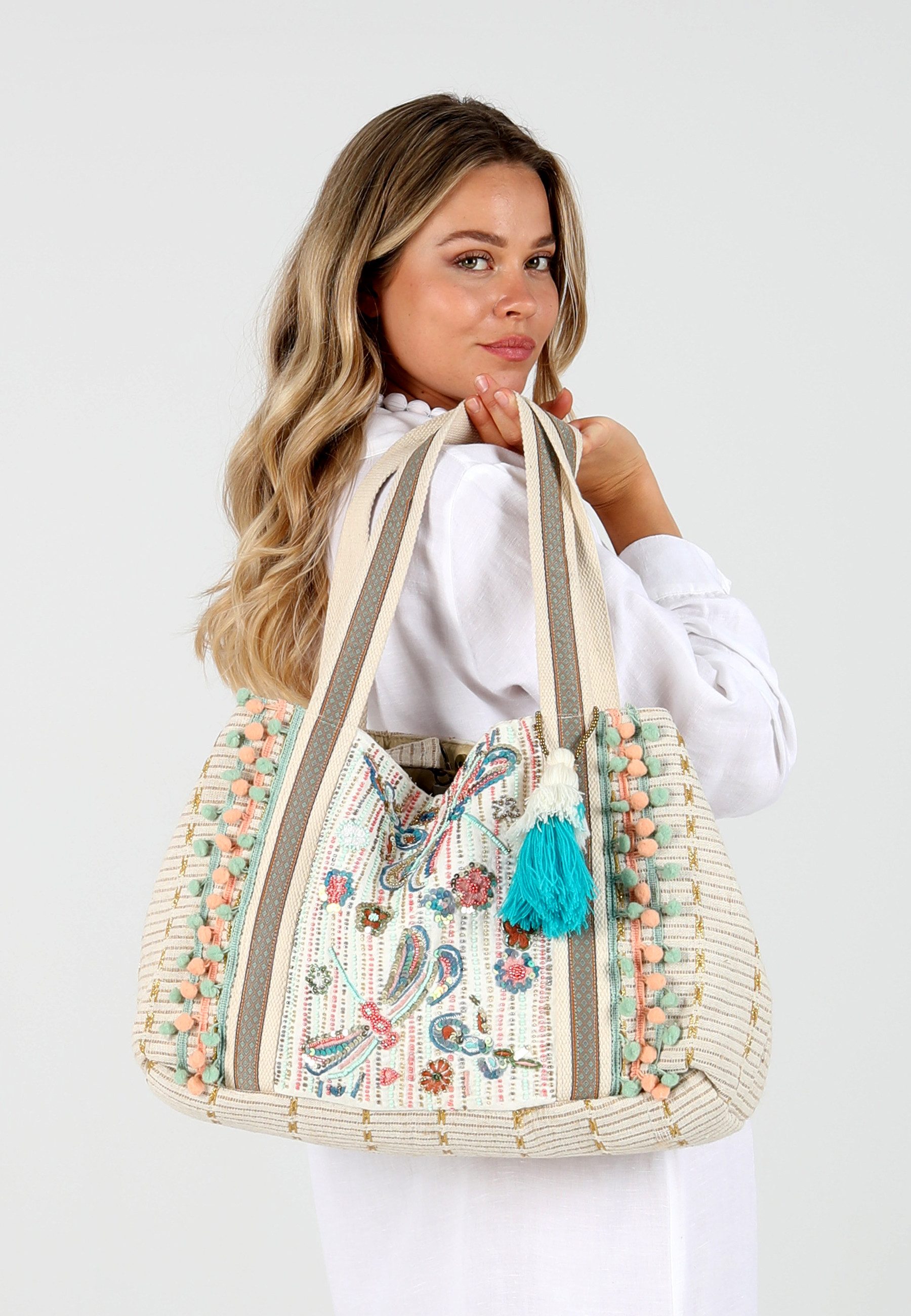 YC Fashion & Style Strandtasche Boho-Chic Handtasche mit Stickereien und Quasten, im praktischen Design