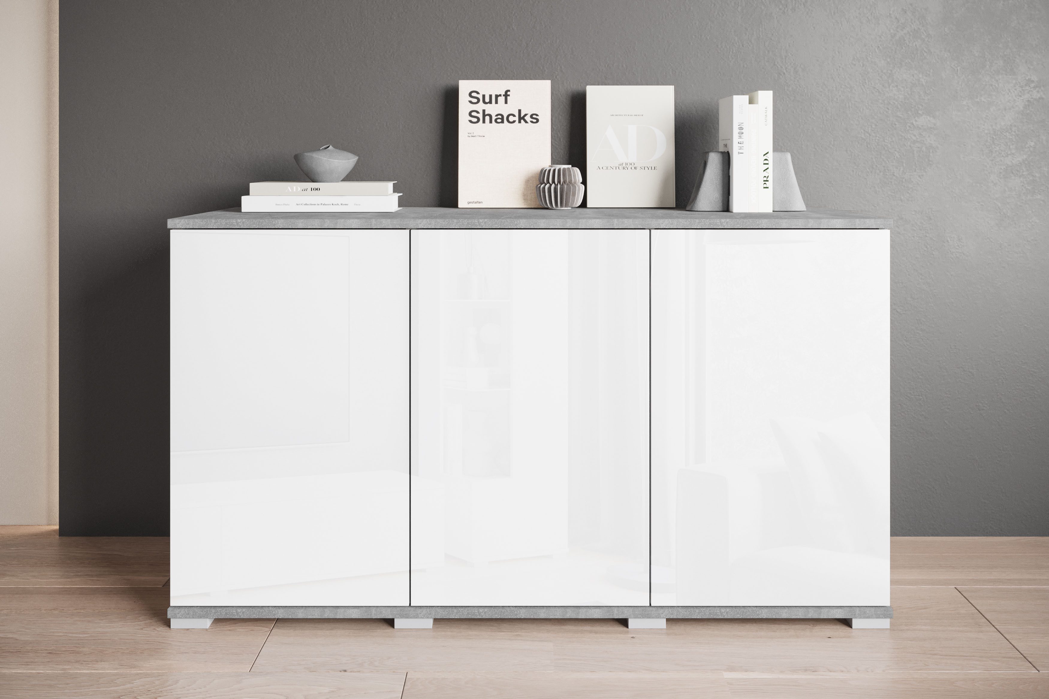 INOSIGN Sideboard Kenia, moderne grifflose Kommode mit 3 Двери, Breite 120 cm (1 St), Push-to-Open-Fronten, höhenverstellbaren Полки