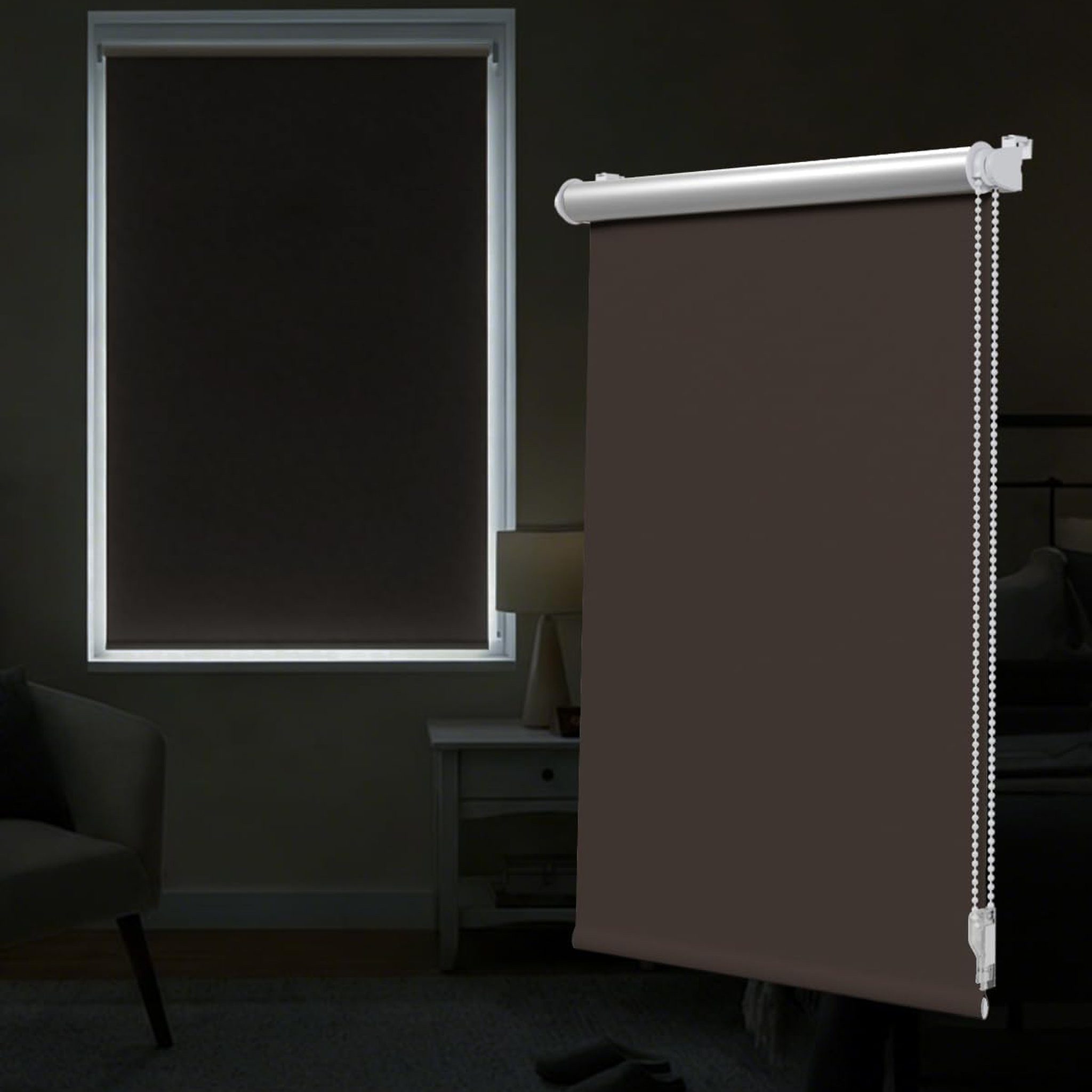 Verdunklungsrollo Klemmfix Tenebra Verdunkelungsrollo-Thermorollo 80x160cm dunkelbraun, Victoria M., blickdicht, ohne Bohren, in Führungsschienen, Klemmfix, Thermo – Isolierung, Mit Magnet