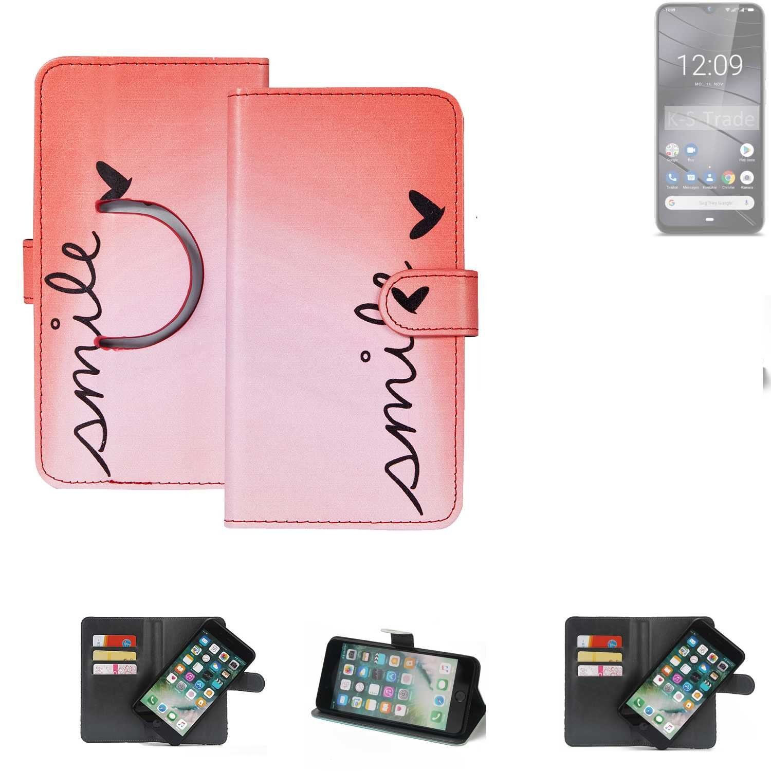 K-S-Trade Handyhülle für Gigaset GS290, Schutzhülle Handyhülle Hülle cover bookstyle Etui ''smile'' rot