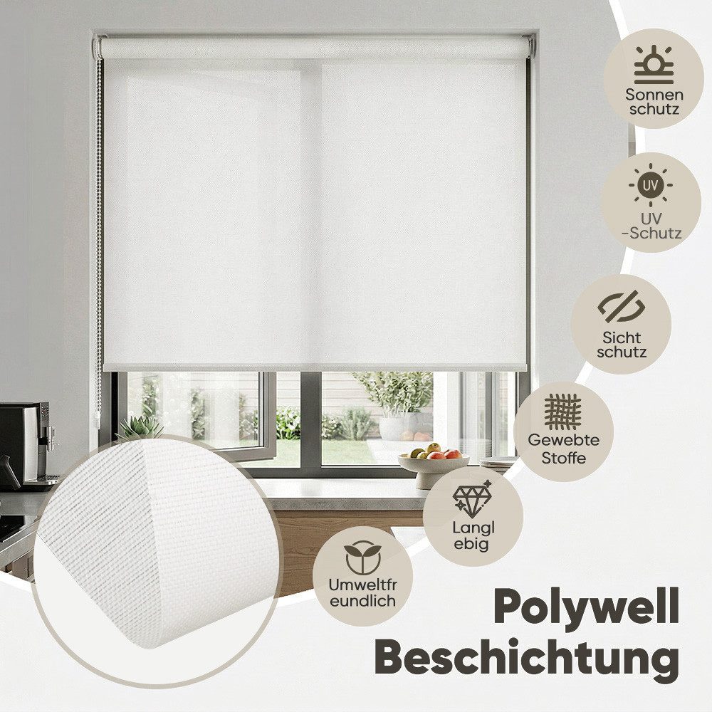 Rollo Seitenzugrollo Verdunkelungsrollo ohne Bohren verdunkelnd Rollo, Sekey, verspannt, Klemmfix, Nachhaltiges Papiergewebe mit Leinenstruktu Seitenzugrollo Sichtschutz