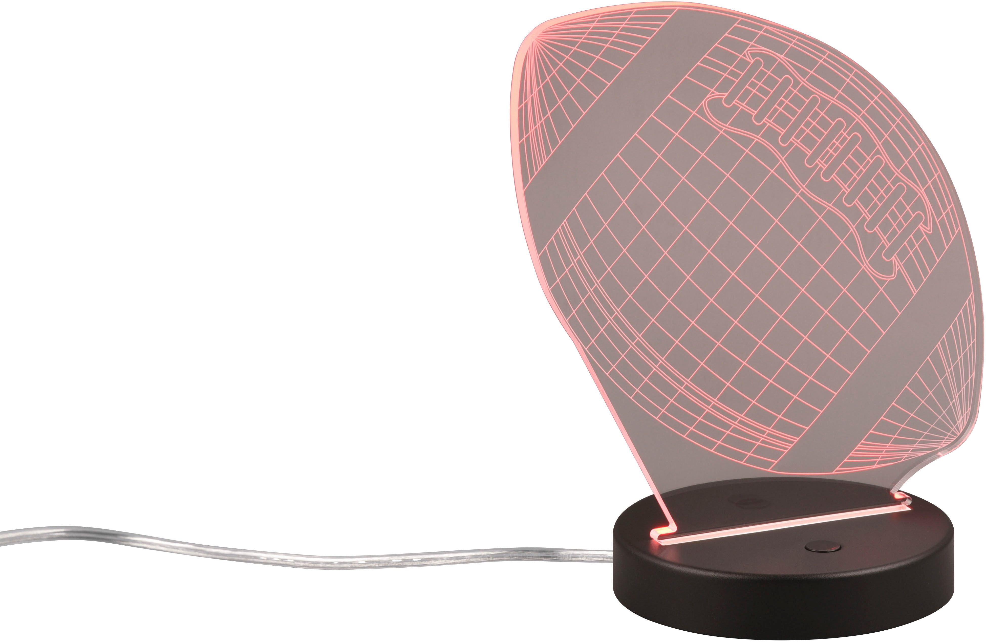 Reality Leuchten LED Tischleuchte FOOTBALL, Tischlampe in Football Form mit 3D-Effekt, Acryl, Höhe 22cm, Ein-/Ausschalter, Farbwechsel, LED fest integriert, Warmweiß, RGB, 3,2W LED, RGB Farbwechsel Modus, 250 Lumen 3000K warmweiß, Base Ø 12cm