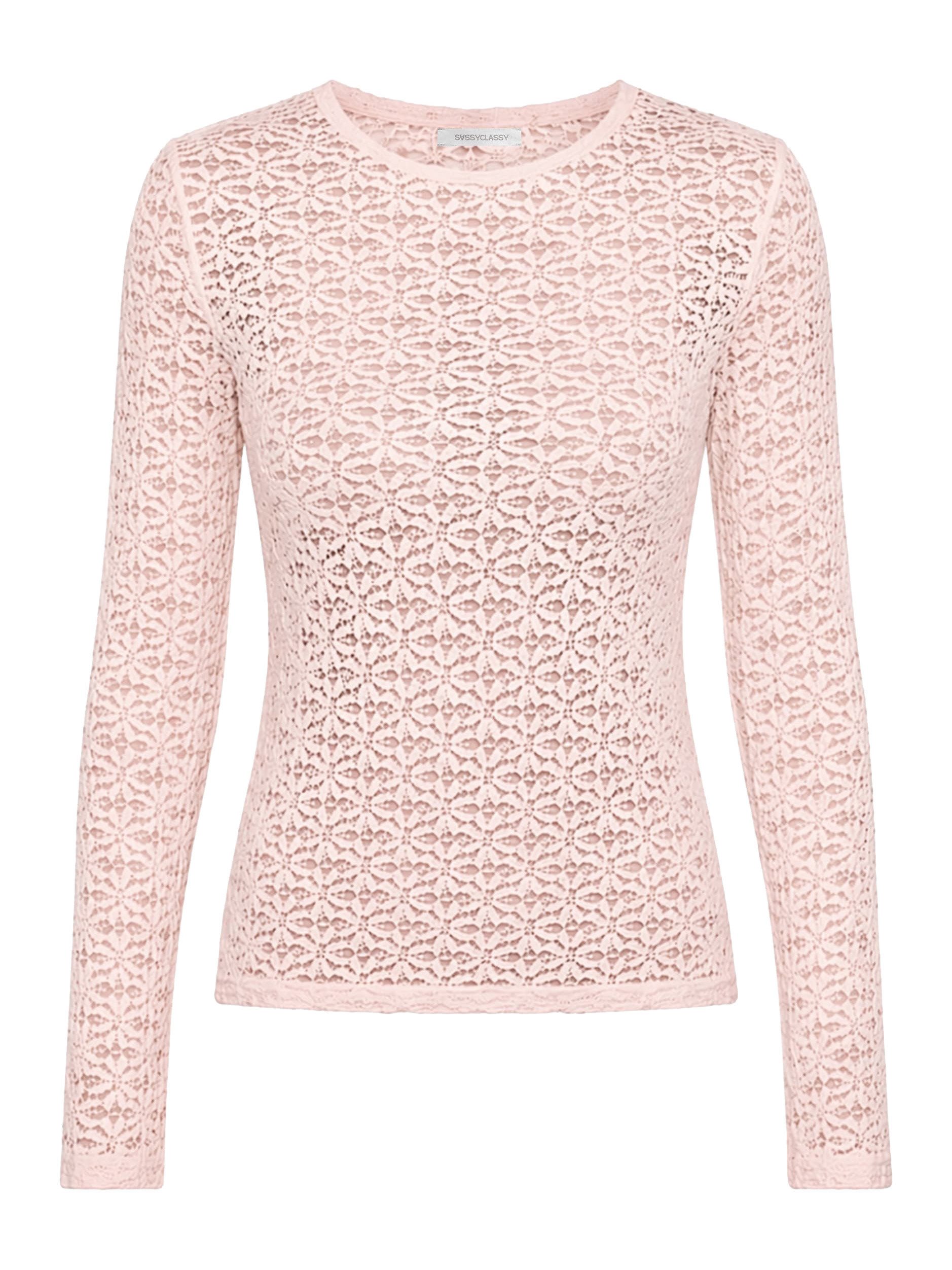 SASSYCLASSY Langarmshirt Langarmshirt aus floraler Spitze für Damen Leicht transparentes Top mit Rundhals in körpernahem Schnitt