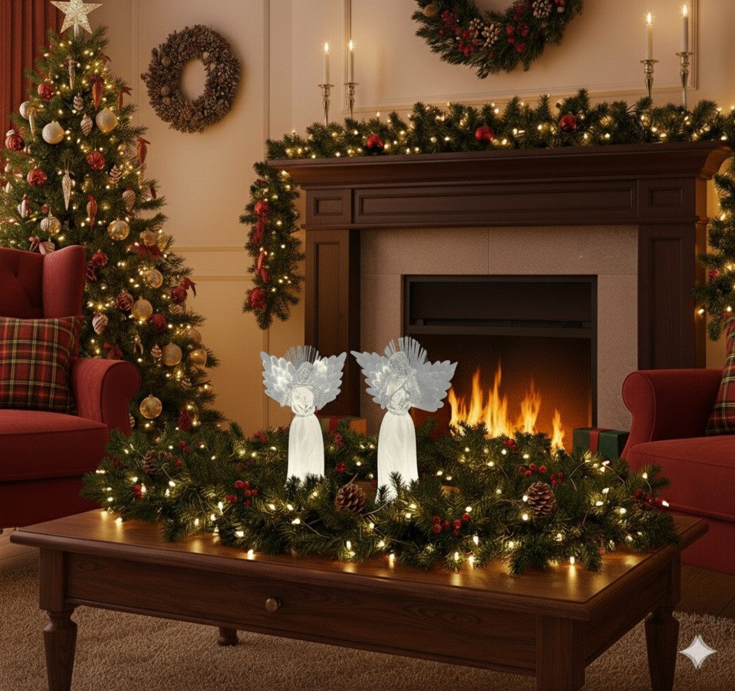 formano LED Dekofigur 2er Set LED Engel 28 cm Acryl mit Fiberglas-Flügeln Warmweiß Timer 6h