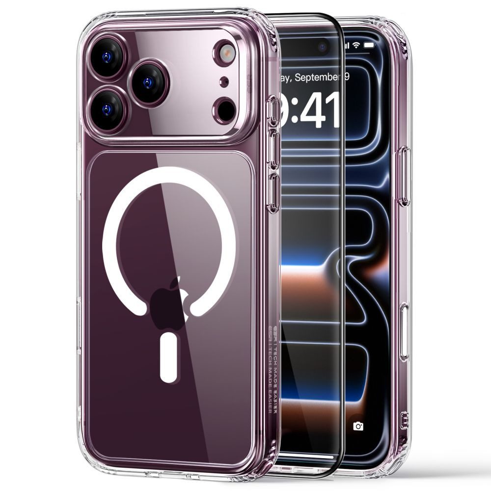 ESR Hybrid Handyhülle Schutzhülle Displayschutz, Spar-Set, 1-tlg., 146 x 68 mm kratzfest, MagSafe-Ring, 9H-Panzerglas, Acryl & TPU, kratzfest