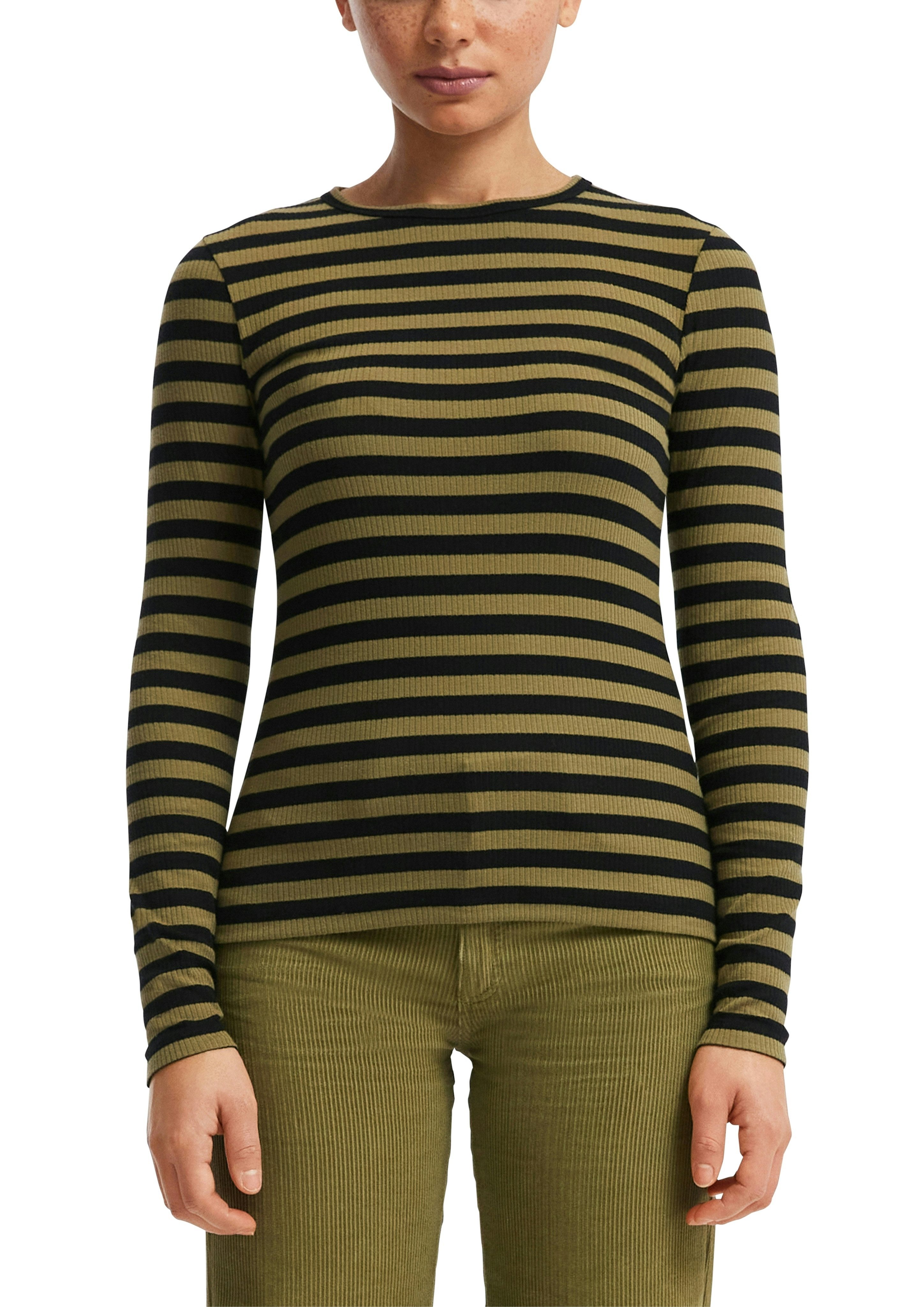 QS Langarmshirt Sommershirt, geringelt, Ripp-Ware