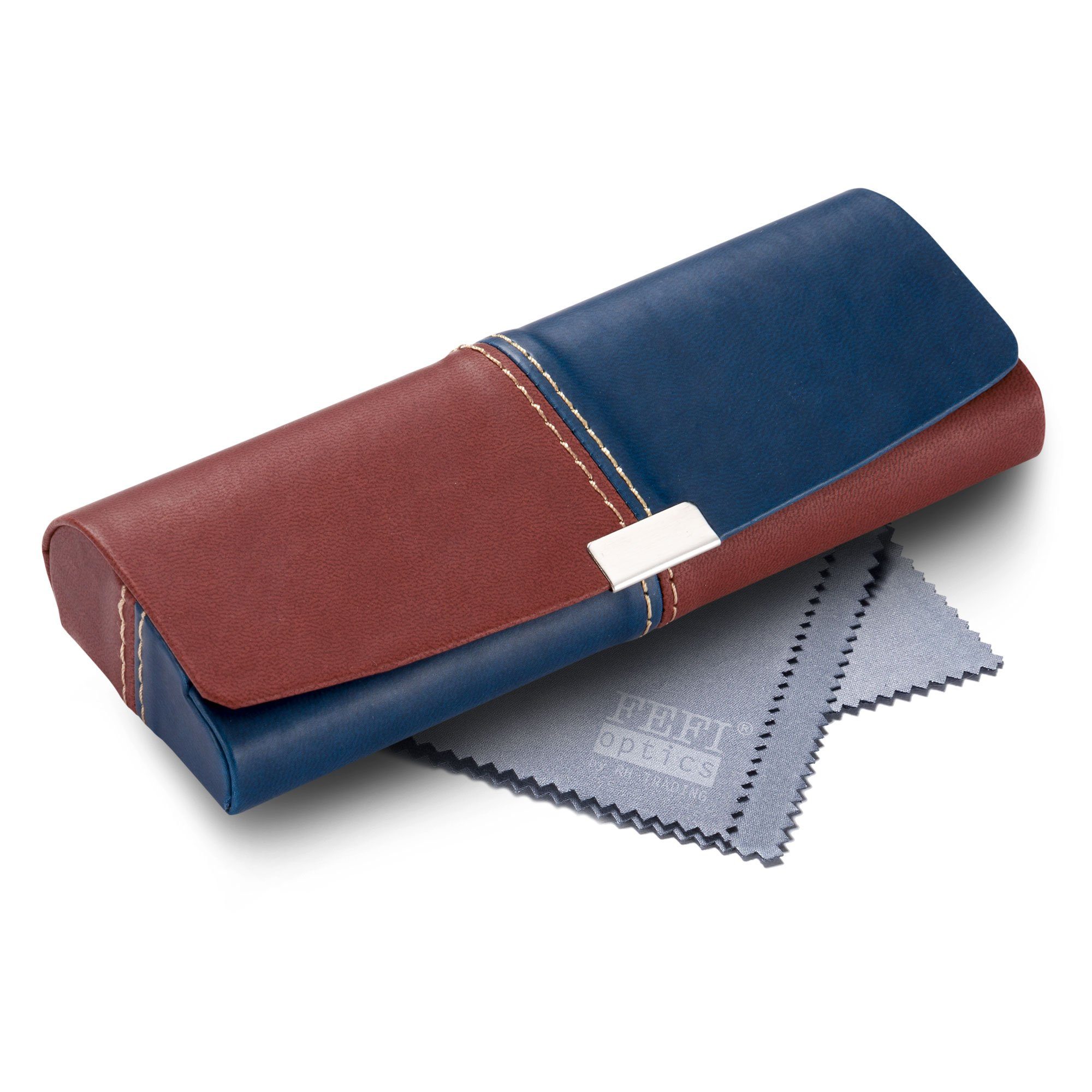 FEFI Brillenetui Hardcase in Leder-Optik (zweifarbig), inklusive Mikrofasertuch