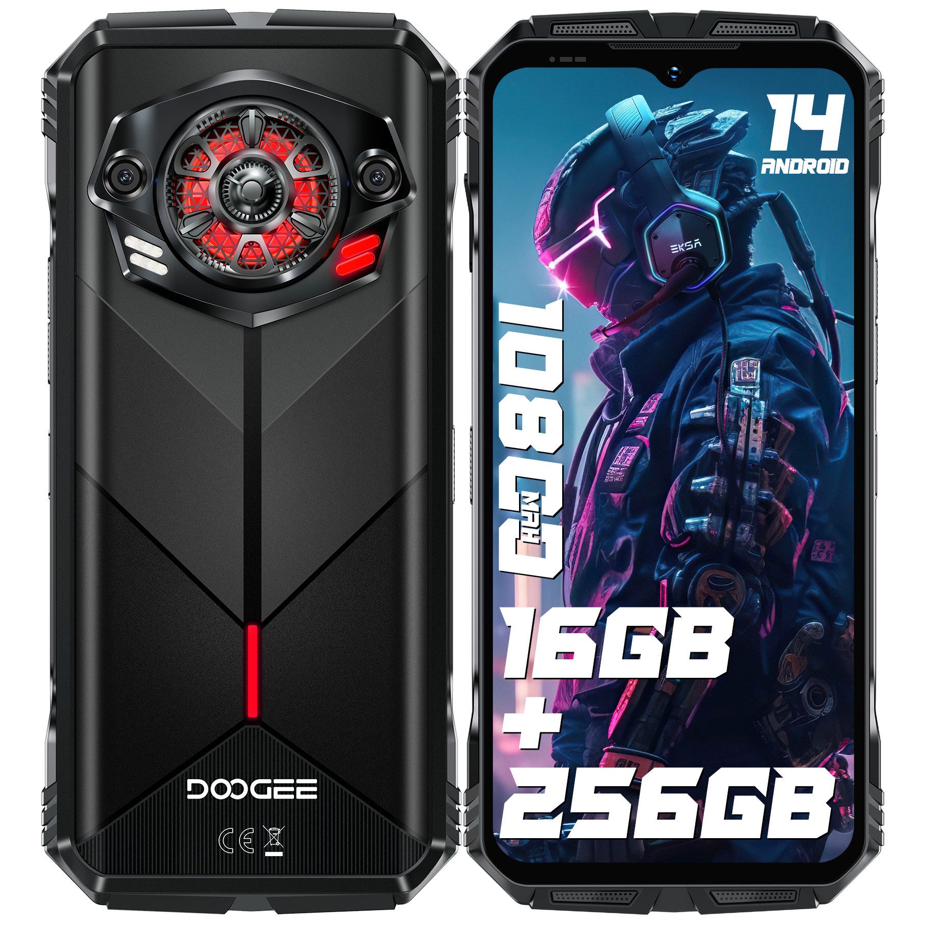DOOGEE S punk 16GB RAM+256GB ROM 4G Outdoor Smartphone (16,71 cm/6.58 Zoll, 256 GB Speicherplatz, 50 MP Kamera, 6,58'' FHD+ Display, 10800mAh, IP68/IP69K, Dual SIM 4G, NFC, GPS, OTG)