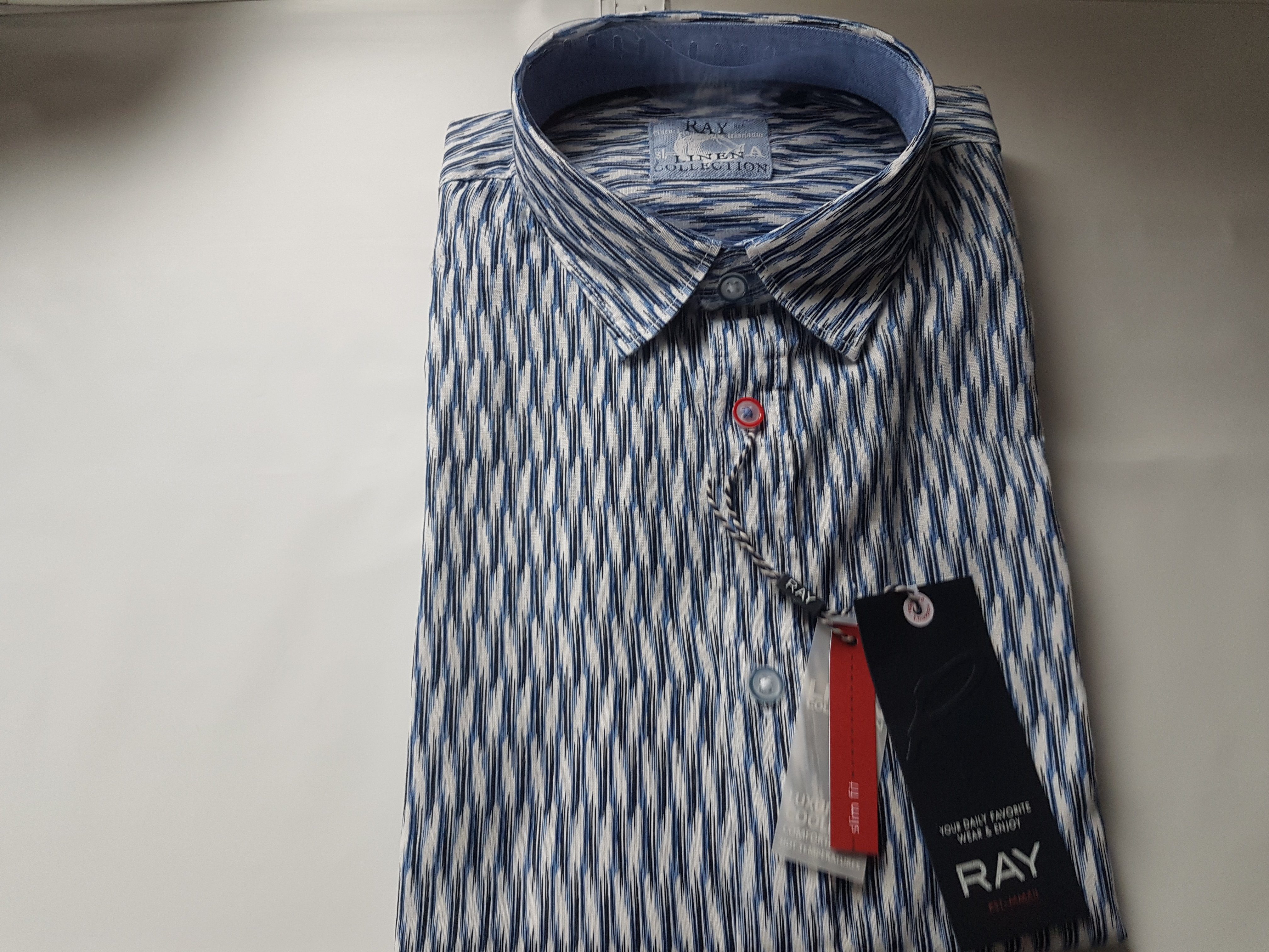 RAY Kurzarmhemd WSB20.203.0683 maritim SUPER SLIM BODY FIT Kentkragen maritim gemustert