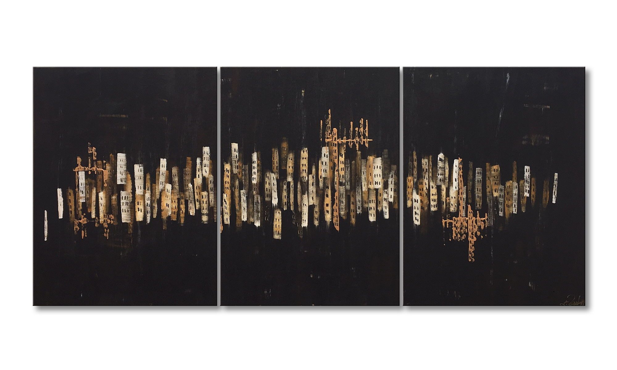 WandbilderXXL Gemälde Golden Nights 180 x 80 cm, Abstraktes Gemälde, handgemaltes Unikat
