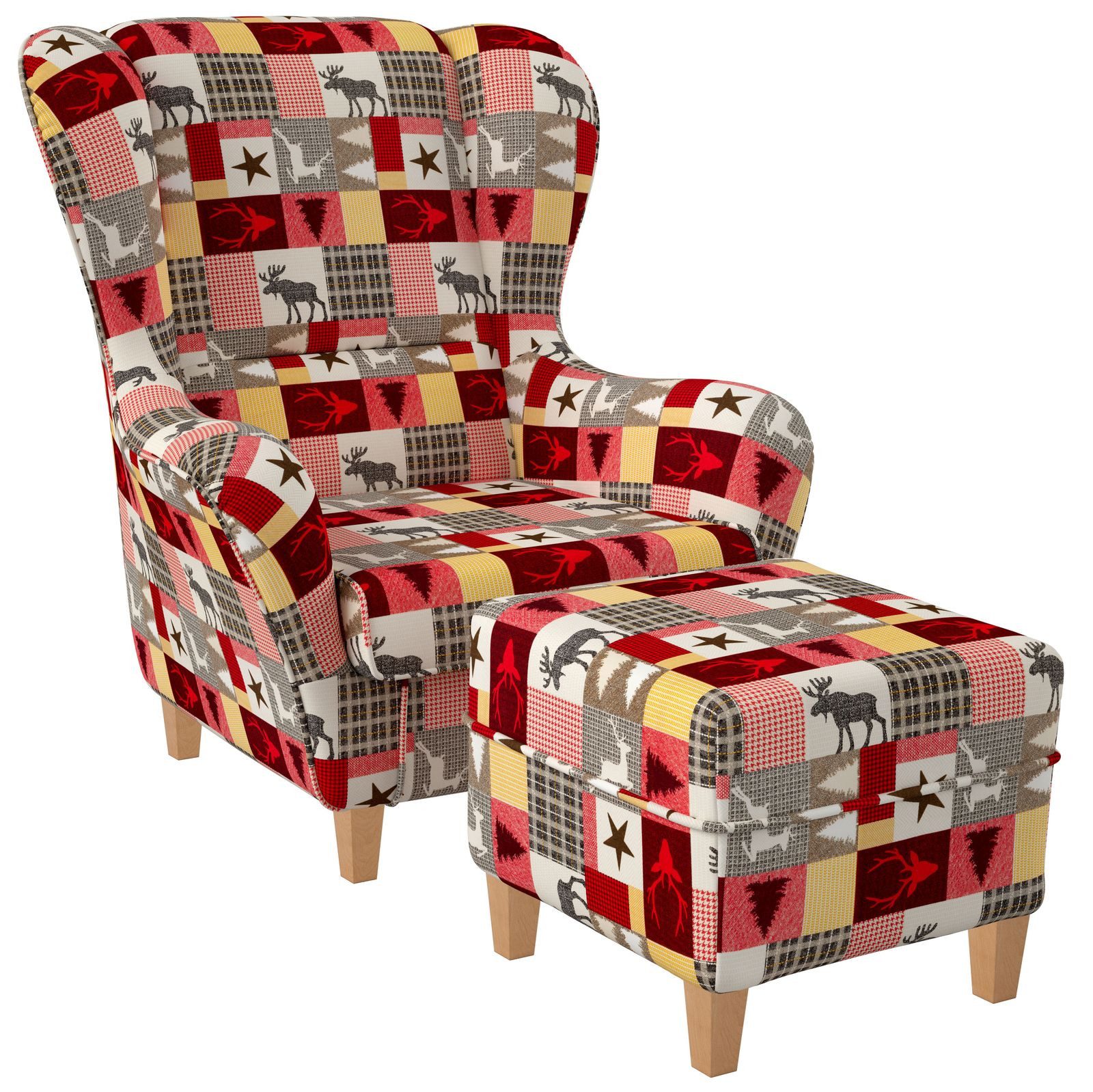 Supellex Ohrensessel Sofia Relaxsessel mit Hocker – Schwedisch Landhaus