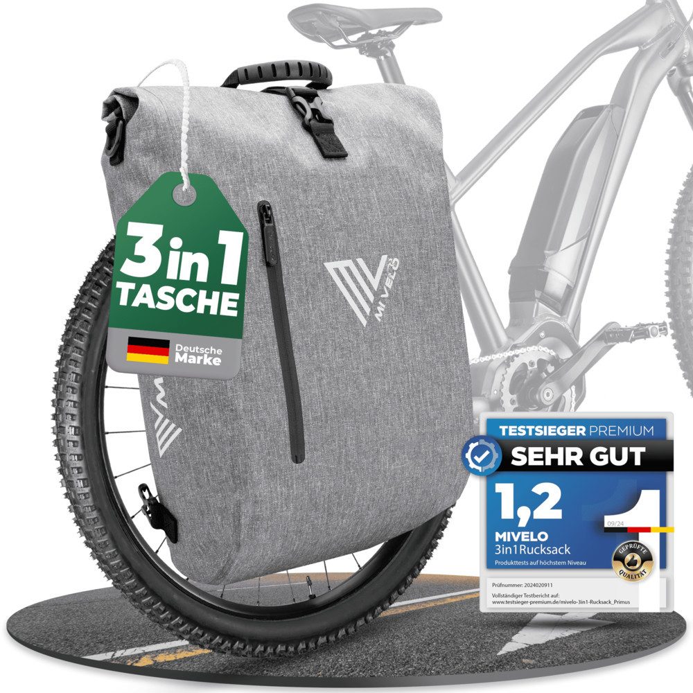 MIVELO Fahrradtasche 3in1 Gepäckträgertasche, Rucksack für Fahrrad Gepäckträger wasserdicht, 20L Volumen
