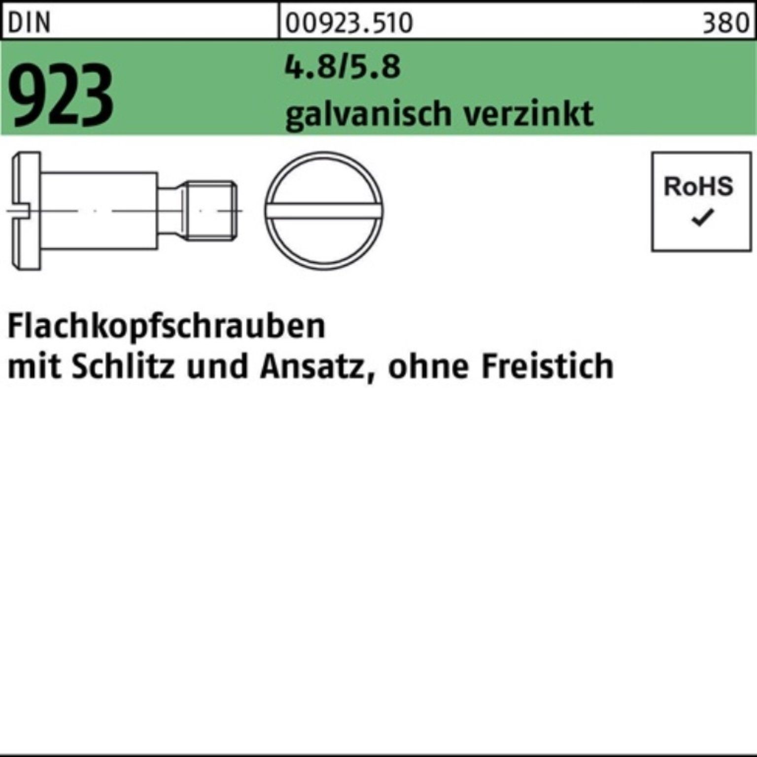 DIN Schraube Schlitz/Ansatz 923 g 4.8/5.8 M5x5x7,0 Pack Flachkopfschraube 100er Reyher