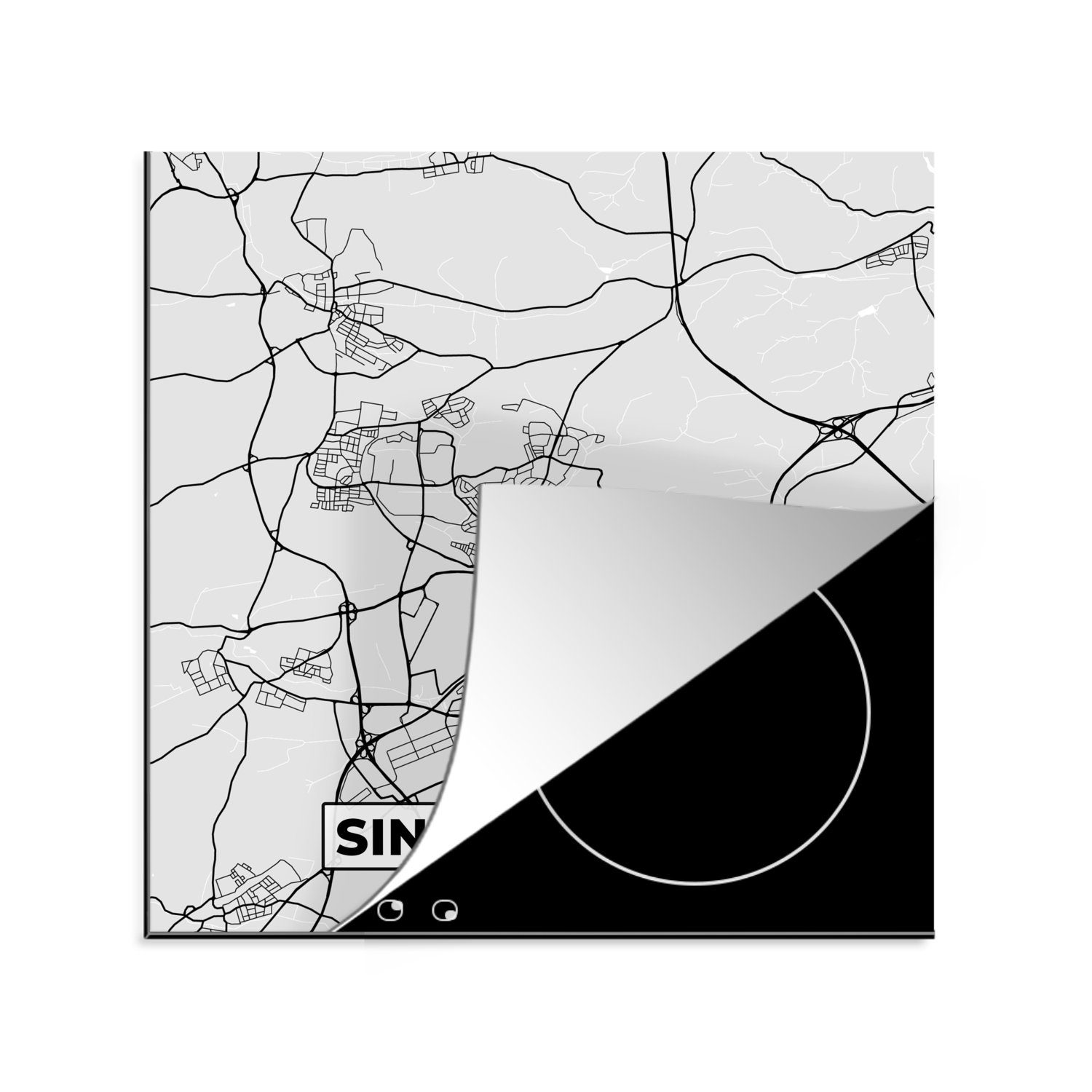 MuchoWow Herdblende-/Abdeckplatte Sindelfingen - Karte - Stadtplan - Deutschland - Karte, Vinyl, (1 tlg), 78x78 cm, Ceranfeldabdeckung, Arbeitsplatte für küche