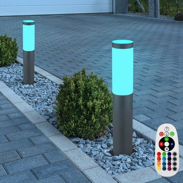 etc-shop LED Außen-Stehlampe, Leuchtmittel inklusive, Warmweiß, Farbwechsel, Außen Steh Leuchte Edelstahl FERNBEDIENUNG Garten Sockel Lampe