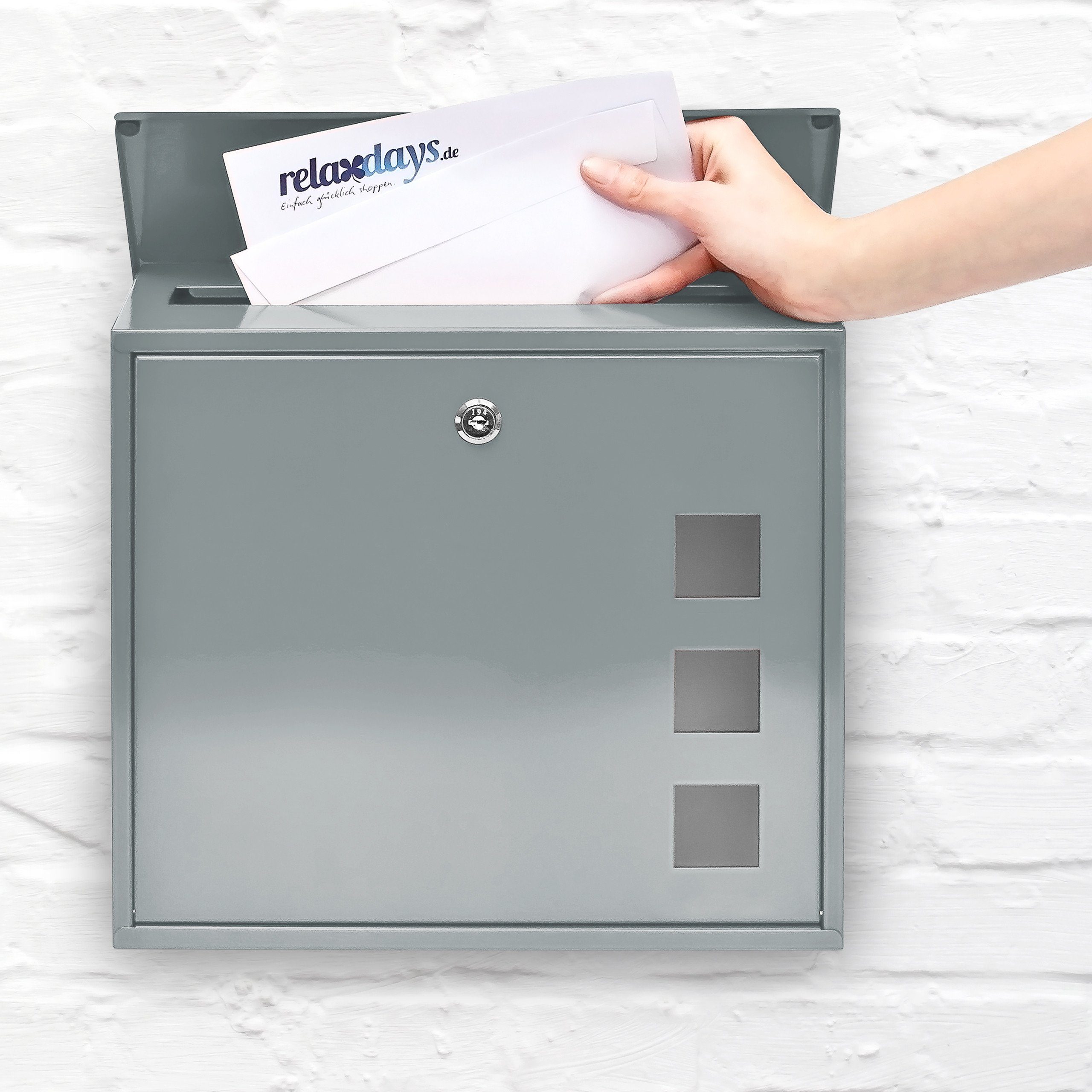 relaxdays Briefkasten Metall 3 Fenster Farbauswahl, silber günstig online kaufen