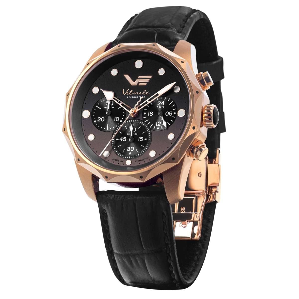 Vostok Europe Quarzuhr JS20-125B751, für Damen-Chronograph Vilnele Schwarz/Roségoldfarben
