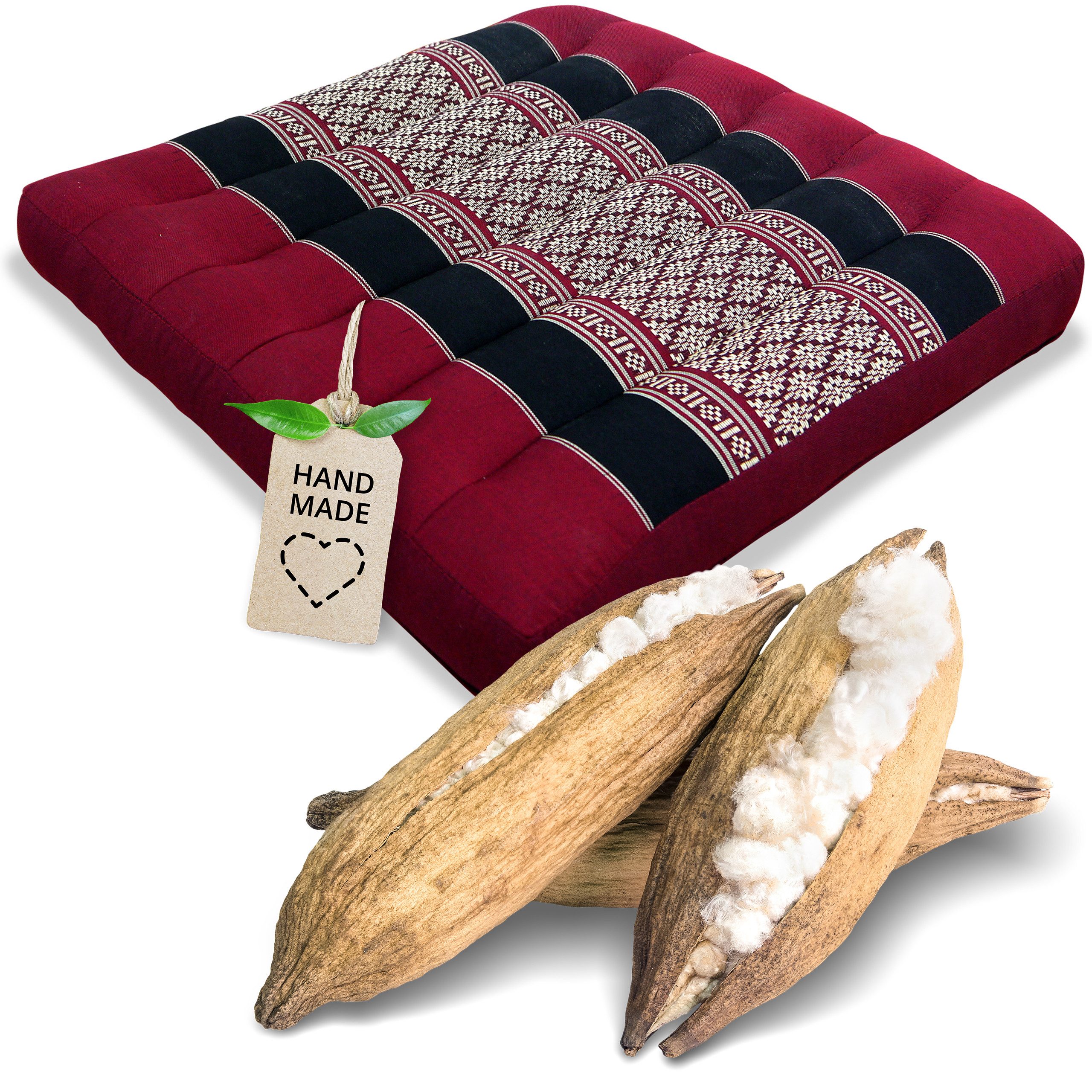 livasia Sitzkissen Sitzkissen 35 cm, vegan und handgefertigt, 35x35x6cm, Kapok