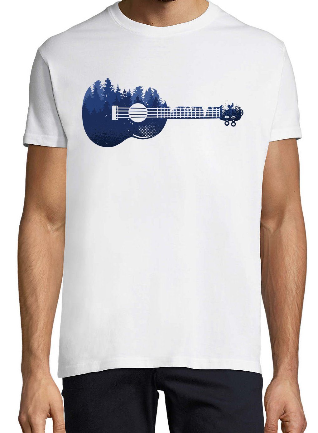 Designz Shirt T-Shirt Youth trendigem Waldmotiv mit Ukelele Herren Weiß Frontprint