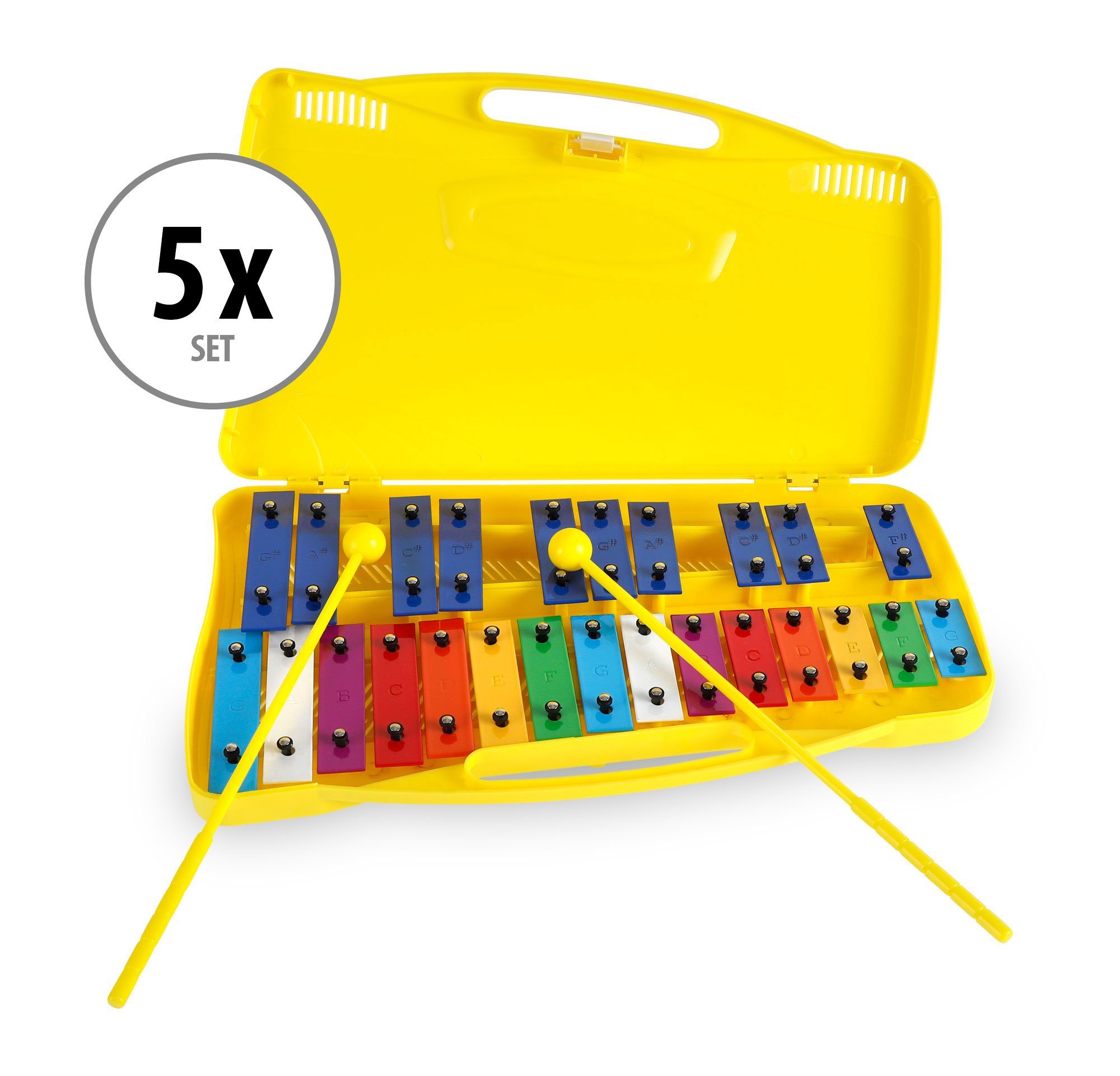 Classic Cantabile Glockenspiel Kinder Xylophon mit 25 Tönen,Spar-Set, 5-St., inkl. praktischem Tragekoffer und Schlägeln, Absolut stimmgenau