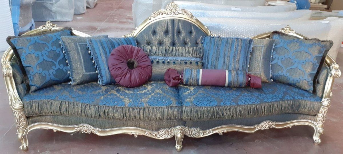 Sofa Möbel - Luxus - Wohnzimmer Padrino Blau elegantem Gold x 90 Barock / mit Casa H. Prunkvolles 300 x Sofa Barock 119 cm Sofa Muster