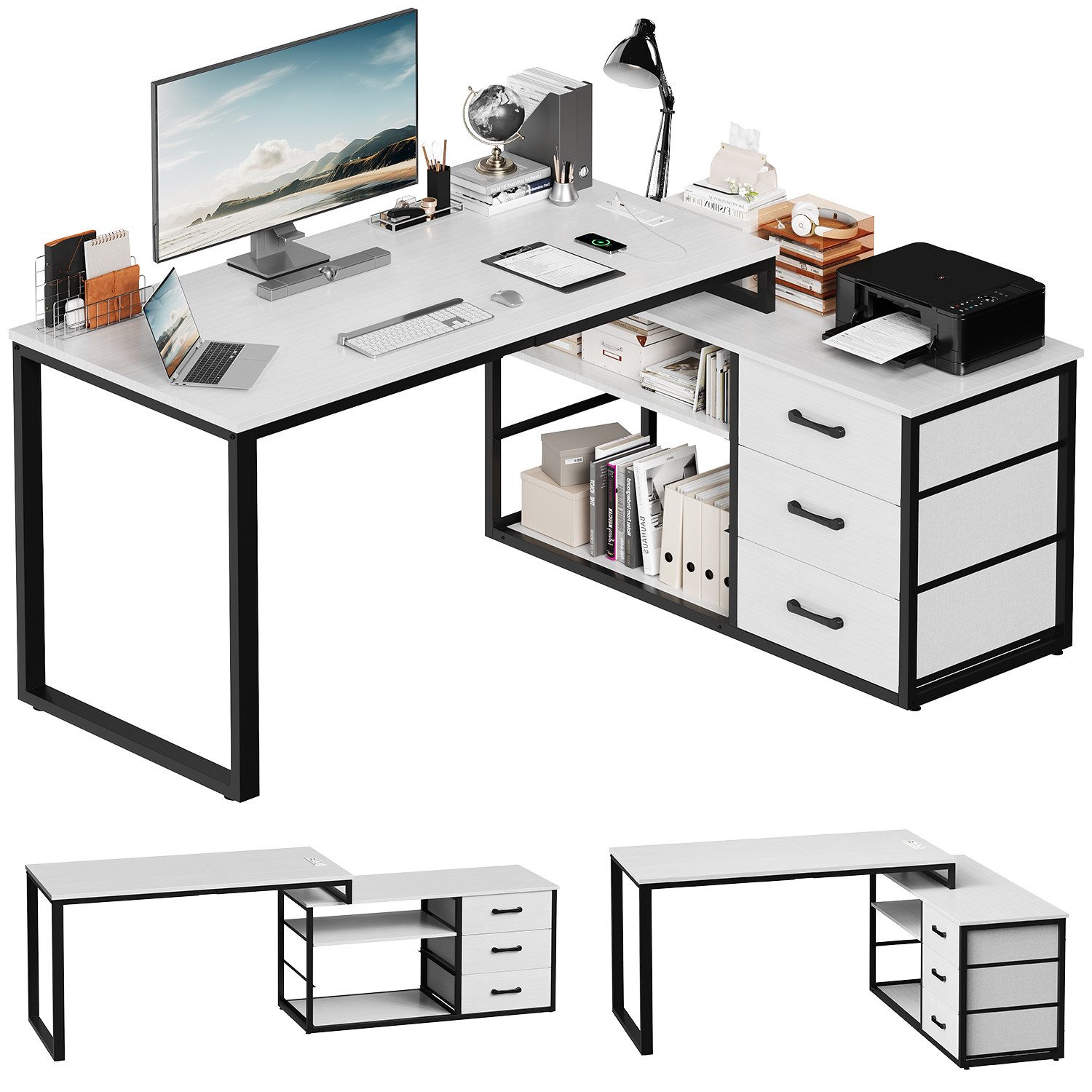 HOMALL Schreibtisch L-förmiger Eckschreibtisch mit USB-Anschluss und zwei S günstig online kaufen