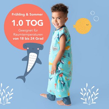 Schlummersack Kinderschlafsack, Schlafsack mit Füßen und umklappbaren Bündchen, 1.0 Tog OEKO-TEX